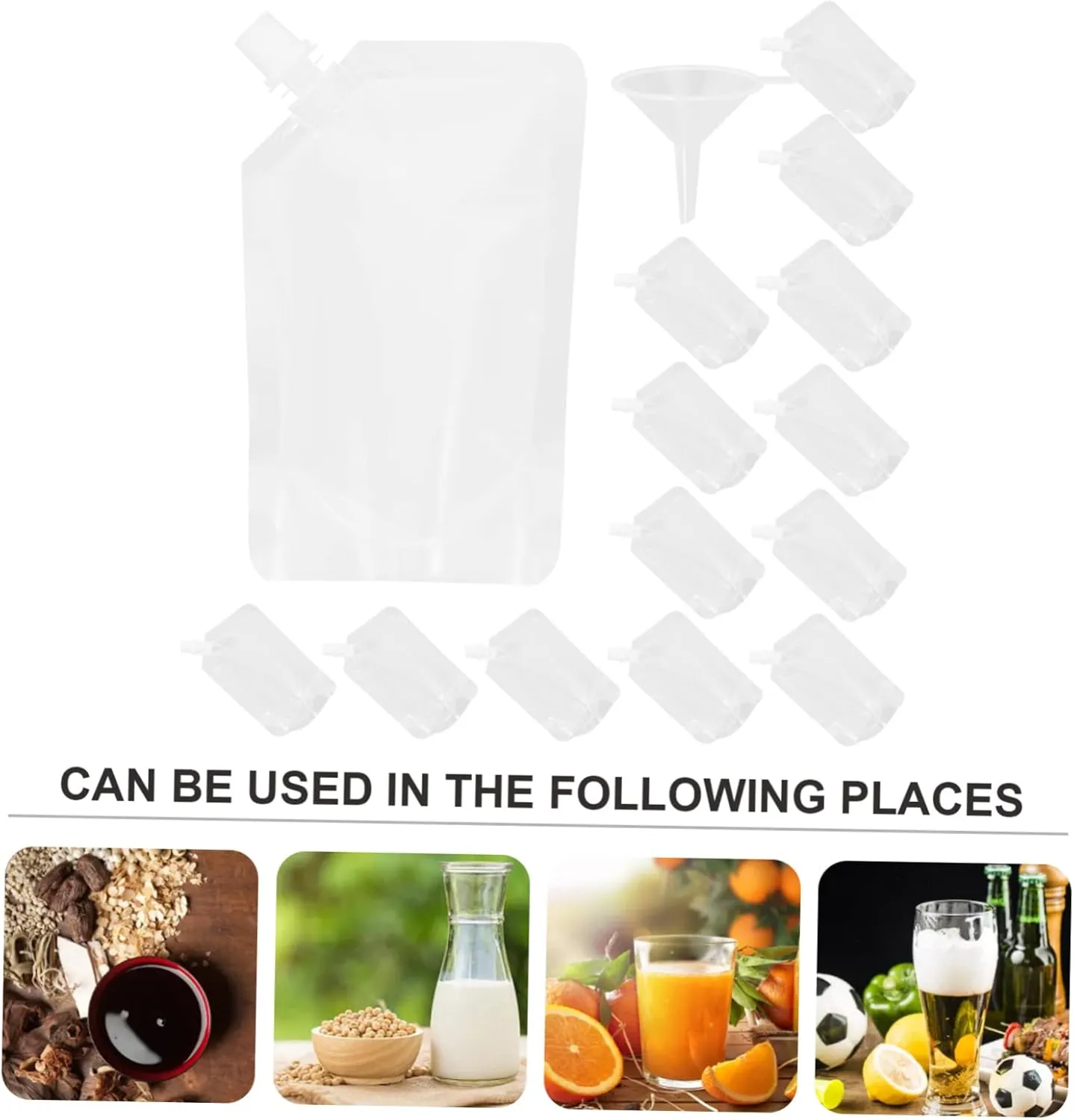 1 Set Disposable Plastic Flask Drinking Bags Odorless Leakproof Juice Beverage Pouches Portable Suction Spout Holder for Travel Party