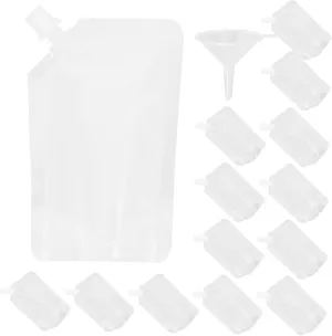 1 Set Disposable Plastic Flask Drinking Bags Odorless Leakproof Juice Beverage Pouches Portable Suction Spout Holder for Travel Party