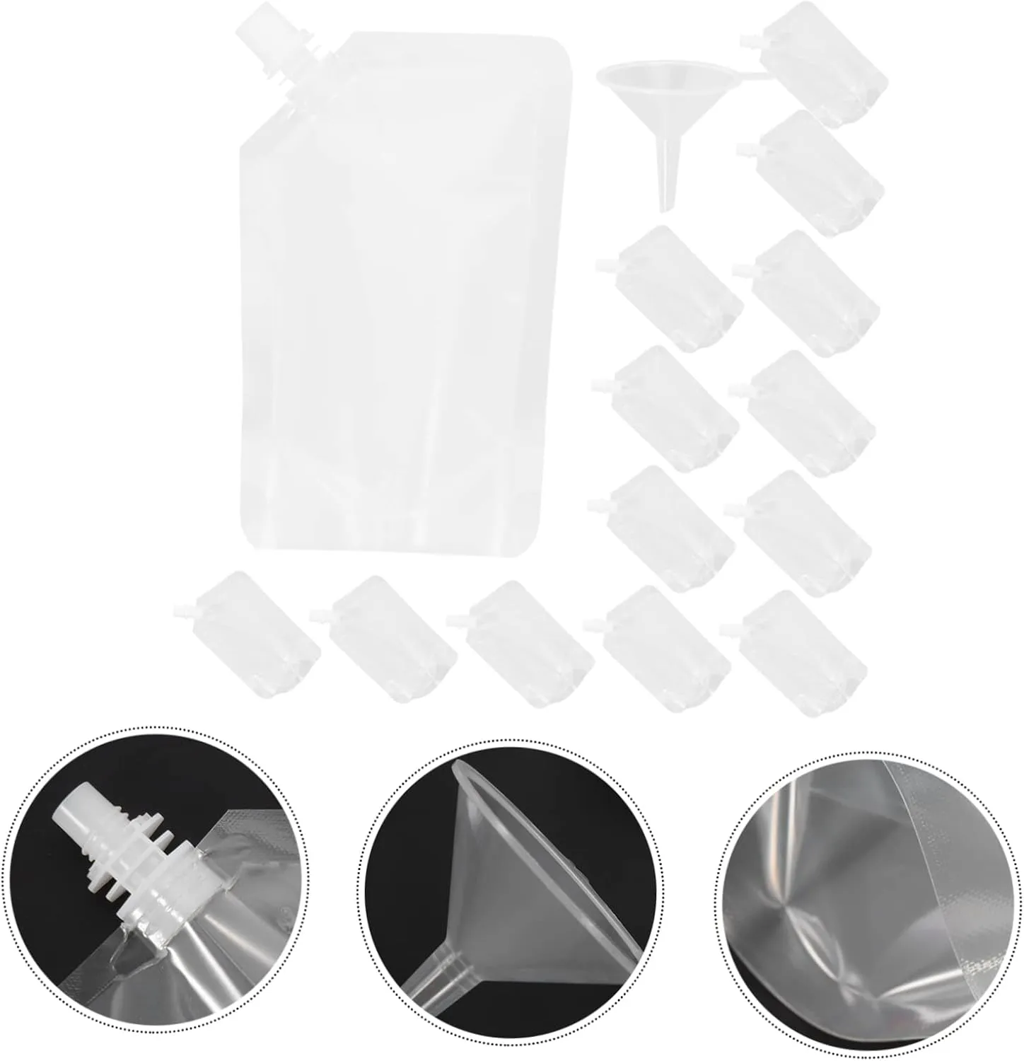 1 Set Disposable Plastic Flask Drinking Bags Odorless Leakproof Juice Beverage Pouches Portable Suction Spout Holder for Travel Party