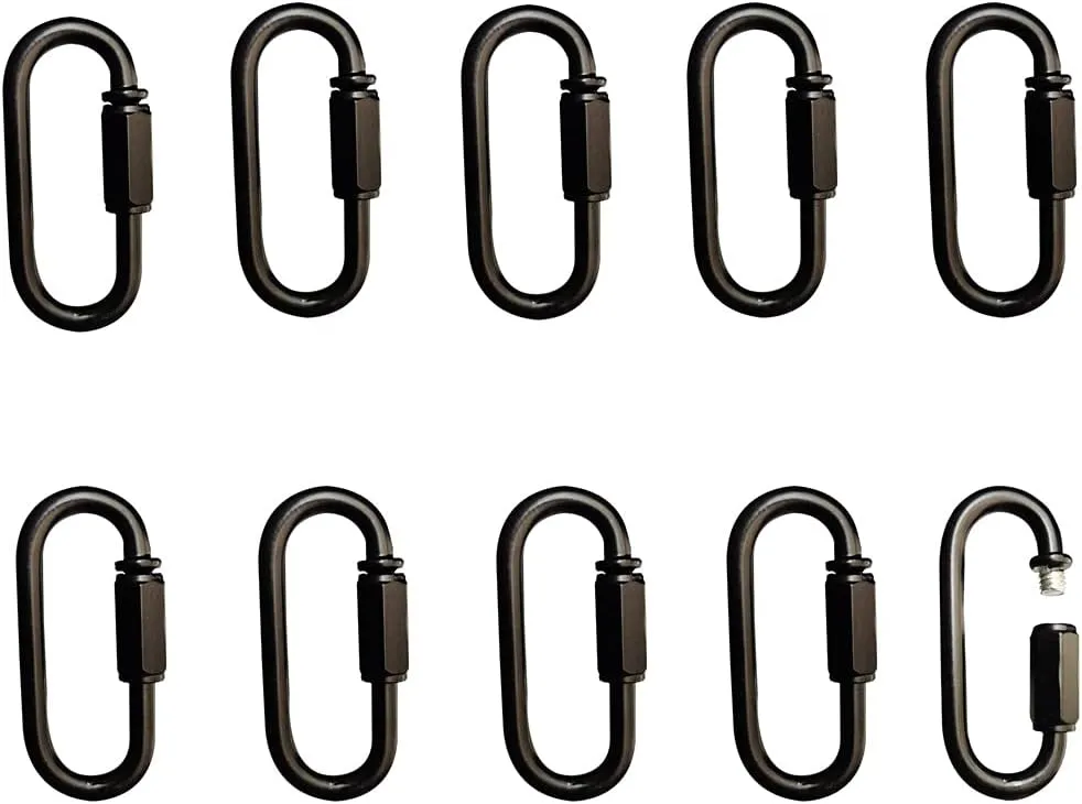 10- Pack Heavy Duty D Shape Chain Locking M4 4MM Chain Quick Link Connector (Black)