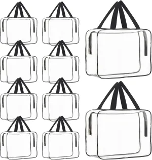 10 Pack Large Clear Cosmetic Bags with Handle PVC Plastic Toiletry Pouches with Zipper Clear Plastic Tote Bags Clear Vinyl Bags Clear Toiletry Bag Clear Makeup Bags for Women, Men, Beach, Traveling