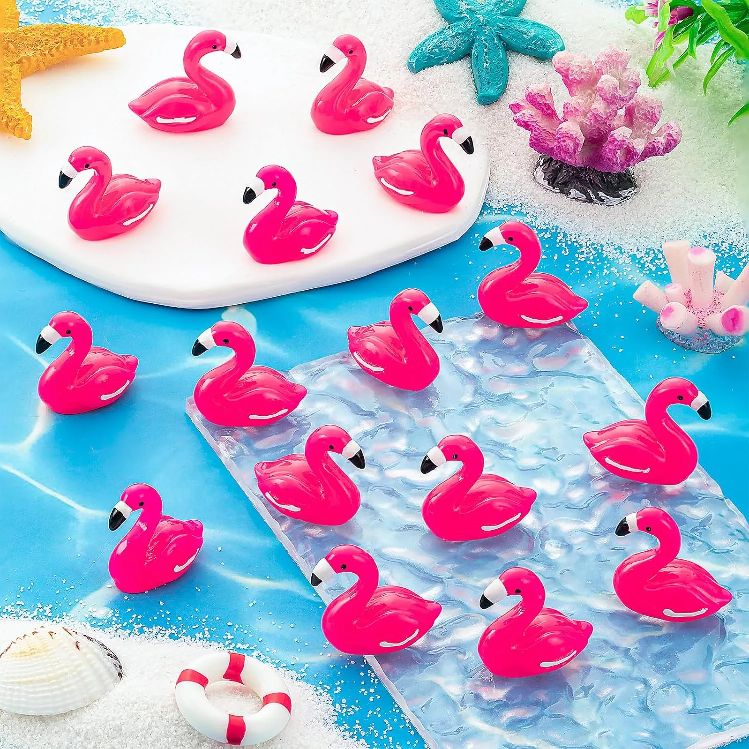 100Pcs Mini Resin Flamingo, Tiny Rose Red Ducks, Cute Figurines for Cake Topper Garden Dollhouse Landscape Aquarium Ornaments DIY Crafts