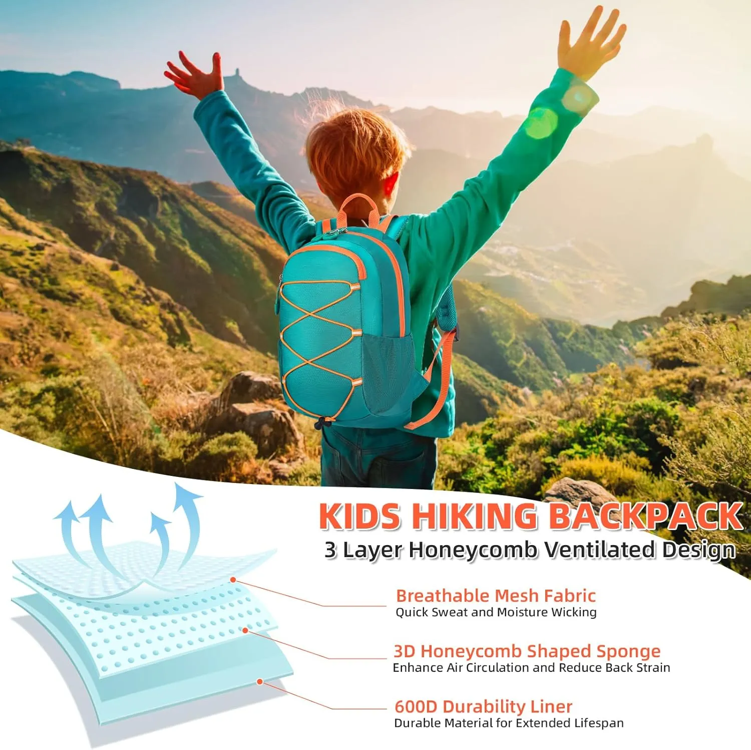 10L Kids Hiking Backpack, Small Waterproof Travel Daypack for Camping, Lightweight Pack for Boys or Girls Ages 4-12 (Green)