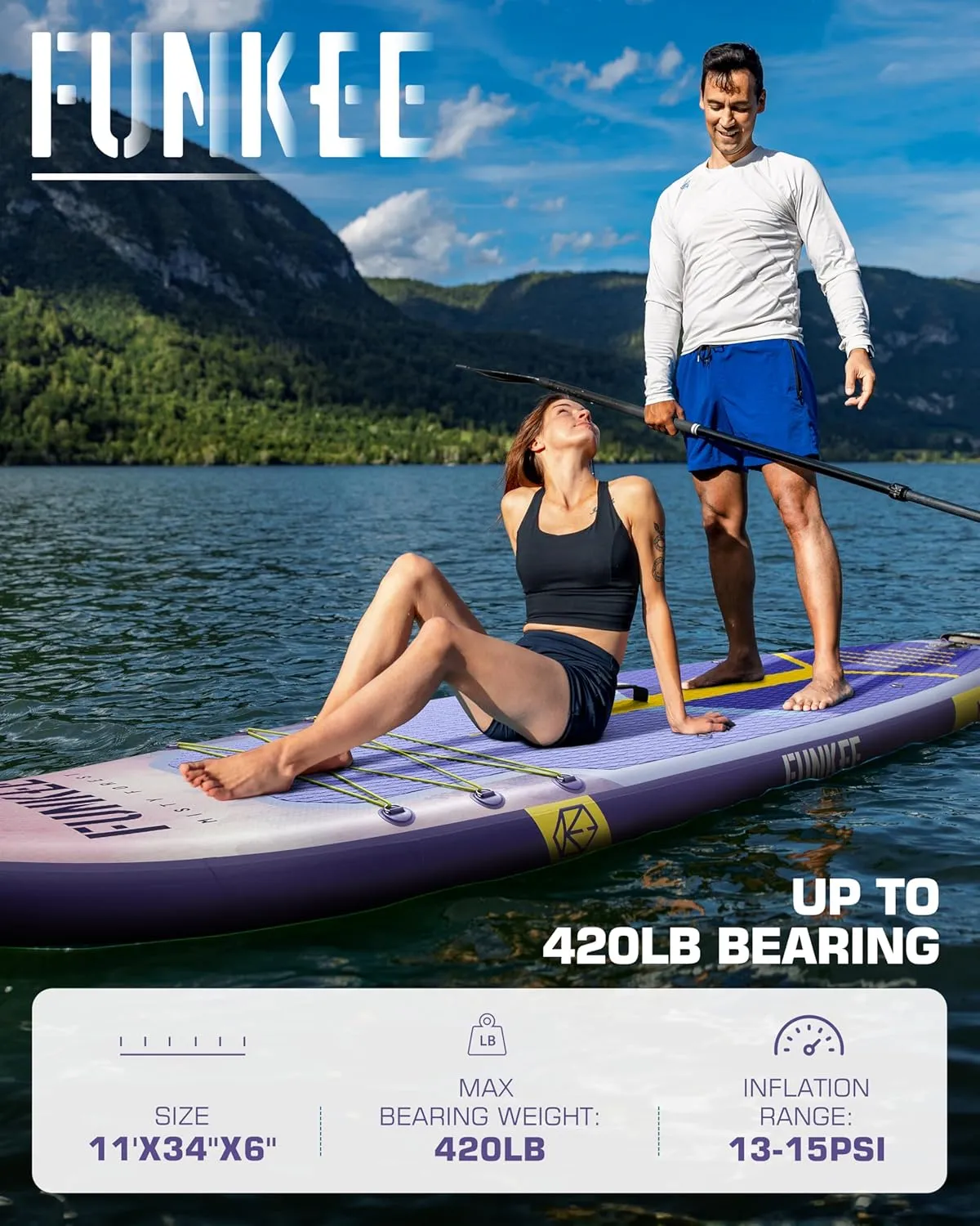11’×34"×6" Extra Wide Inflatable Stand Up Paddle Board, Sup Board with Removable Fins, Backpack, Floating Paddle, Safety Leash, Floating Phone Case for Adults & Youth of All Skill Levels