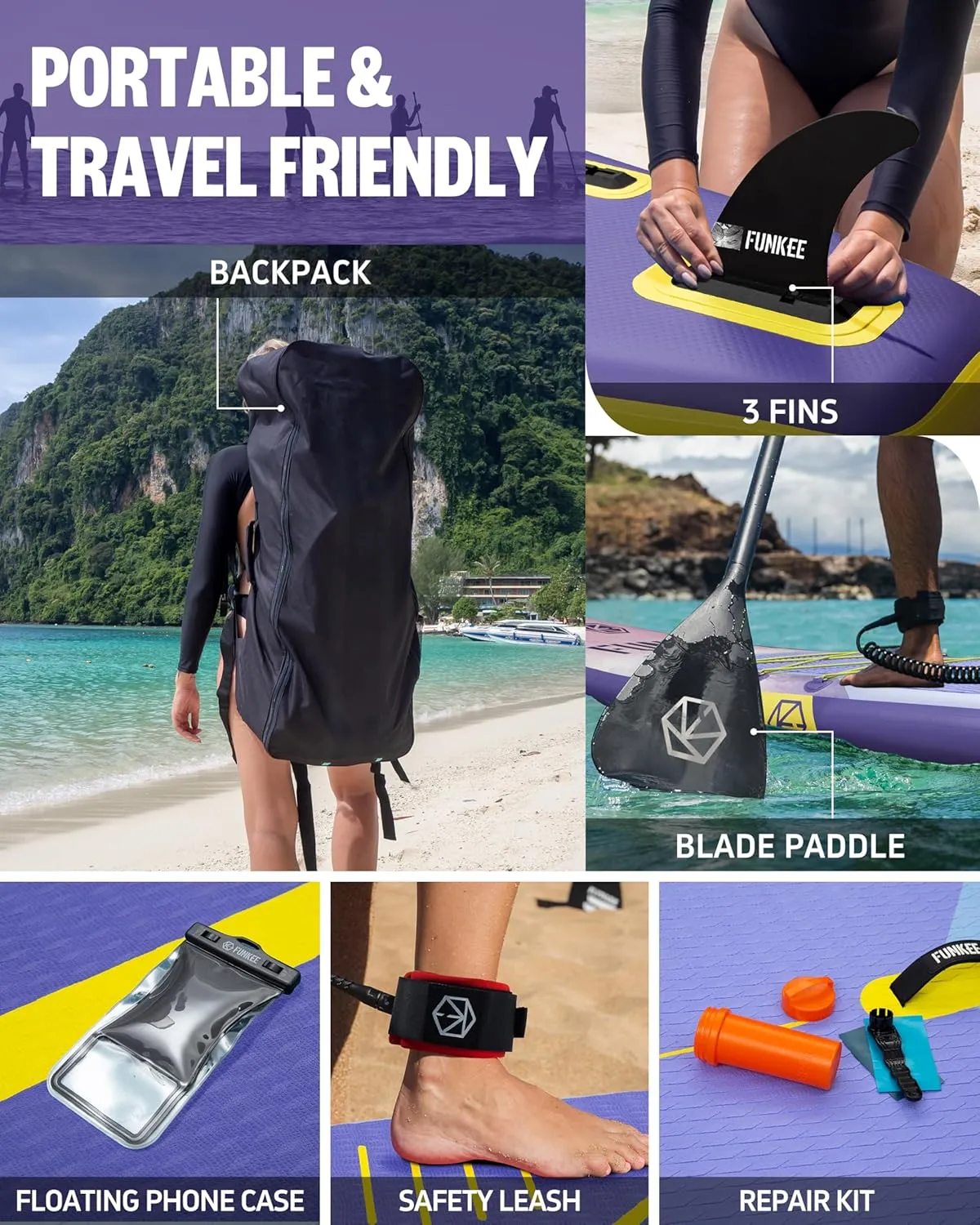 11’×34"×6" Extra Wide Inflatable Stand Up Paddle Board, Sup Board with Removable Fins, Backpack, Floating Paddle, Safety Leash, Floating Phone Case for Adults & Youth of All Skill Levels