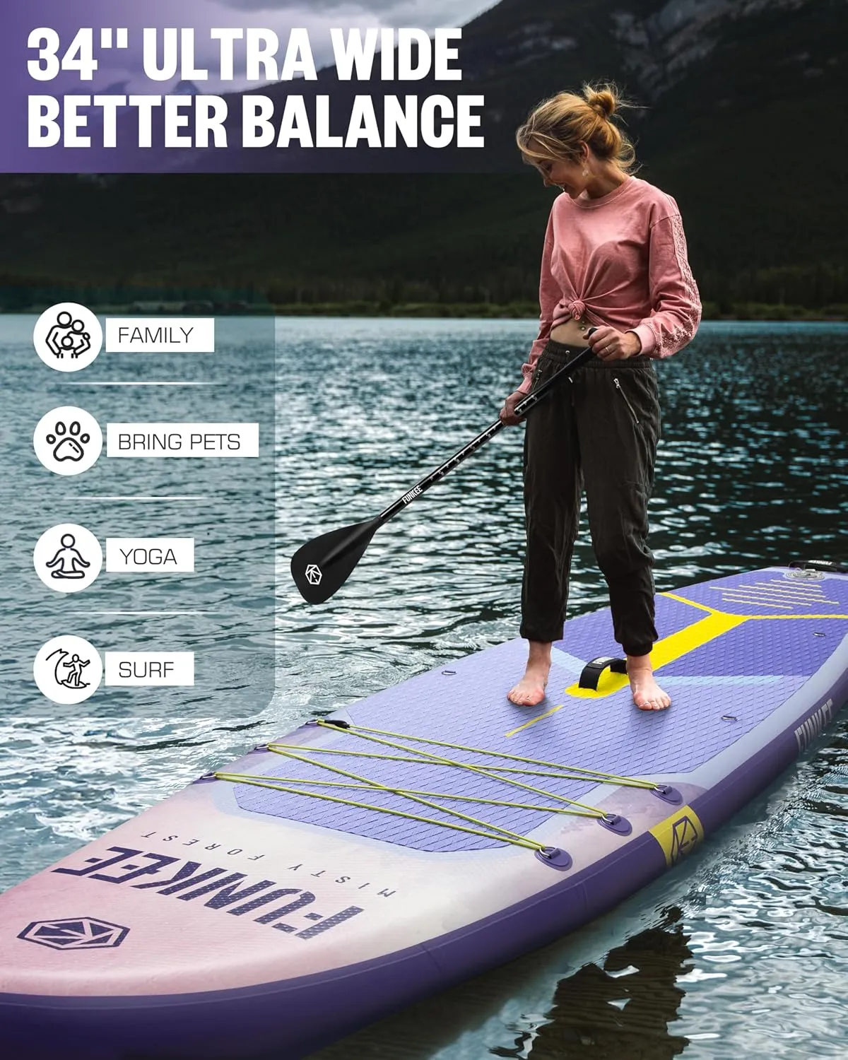 11’×34"×6" Extra Wide Inflatable Stand Up Paddle Board, Sup Board with Removable Fins, Backpack, Floating Paddle, Safety Leash, Floating Phone Case for Adults & Youth of All Skill Levels