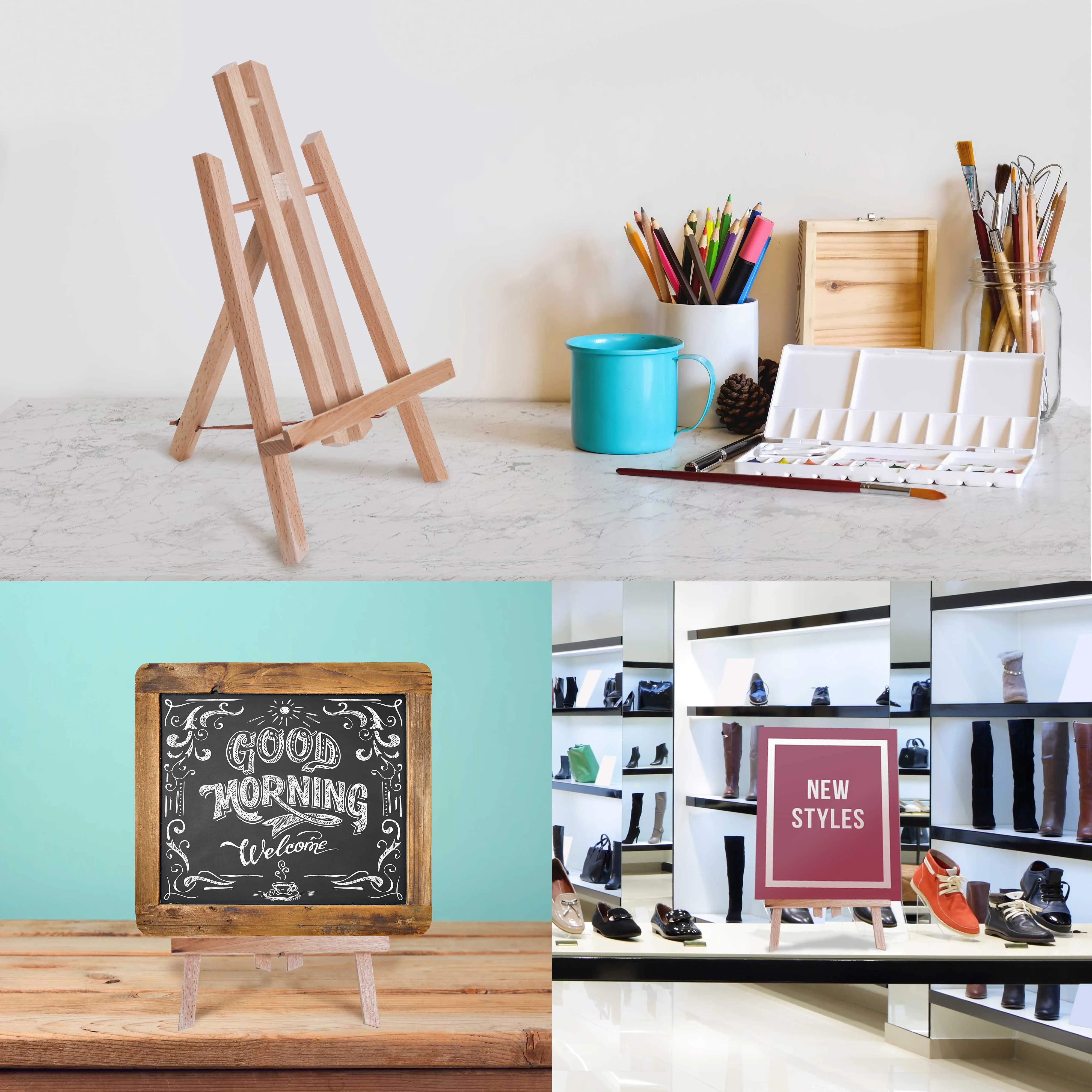 11" Small Tabletop Display Stand A-Frame Artist Easel - Beechwood Tripod, Painting Party Easel, Portable Kids Students Classroom Table School Desktop