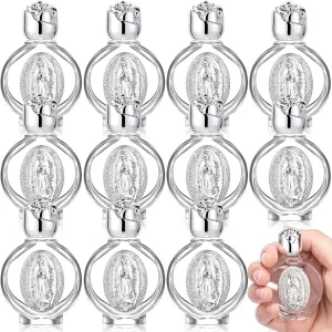12 Pcs Catholic Holy Water Bottles 0.5 Floz Embossed Glass Holy Water Bottle with Toned Cap and Toned Depiction Communion Gifts for Family Church(Silver,Our Lady of Guadalupe)