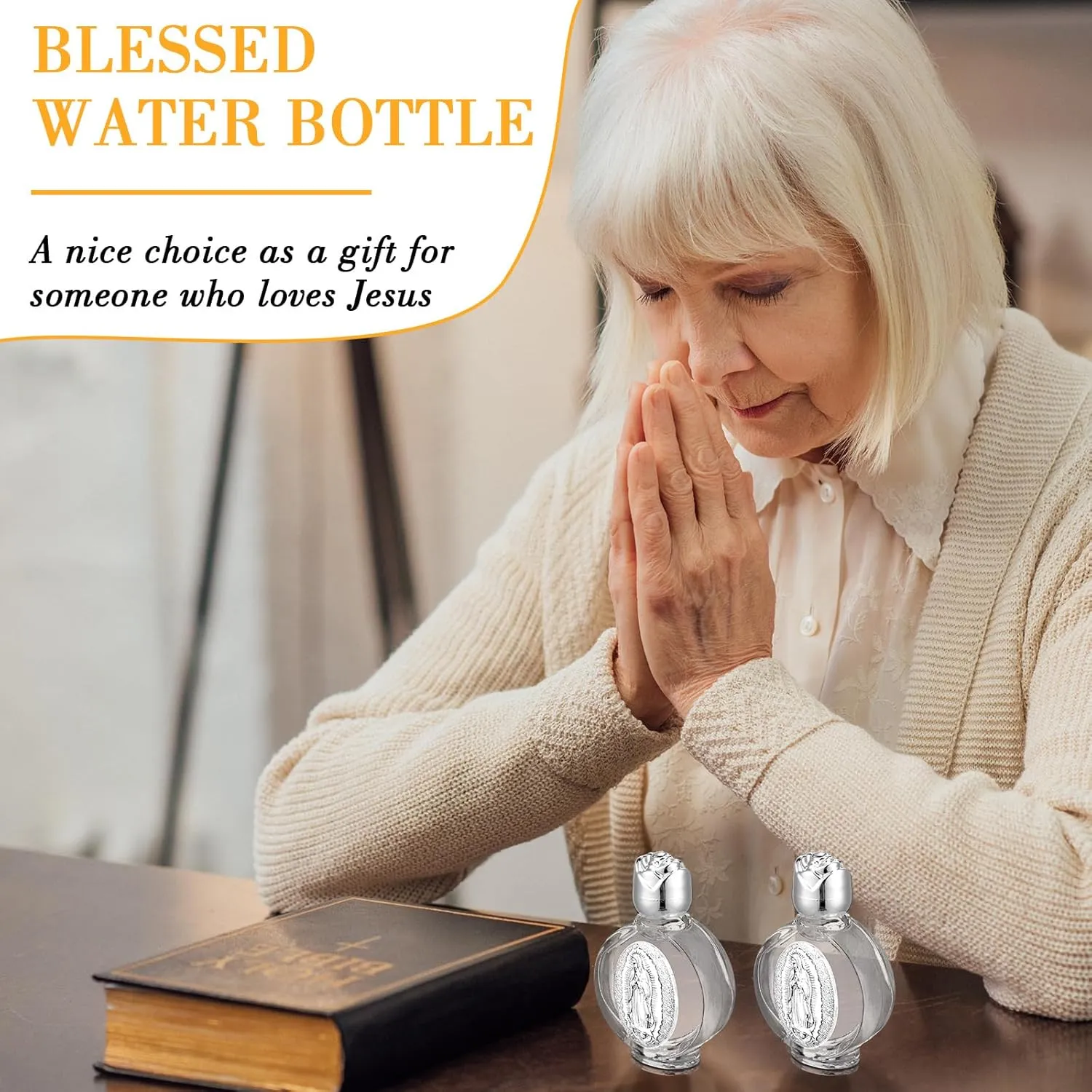 12 Pcs Catholic Holy Water Bottles 0.5 Floz Embossed Glass Holy Water Bottle with Toned Cap and Toned Depiction Communion Gifts for Family Church(Silver,Our Lady of Guadalupe)