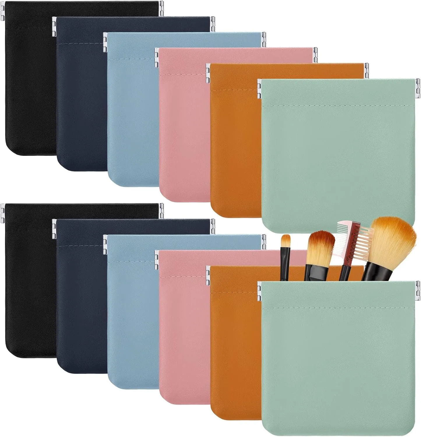 12 Pcs Lambskin Pocket Cosmetic Bag Waterproof No Zipper Self Closing Makeup Bag PU Leather Cosmetic Pouch Cute Purse Makeup Bag Travel Storage for Women Cosmetics Jewelry Toiletry (Retro Color)