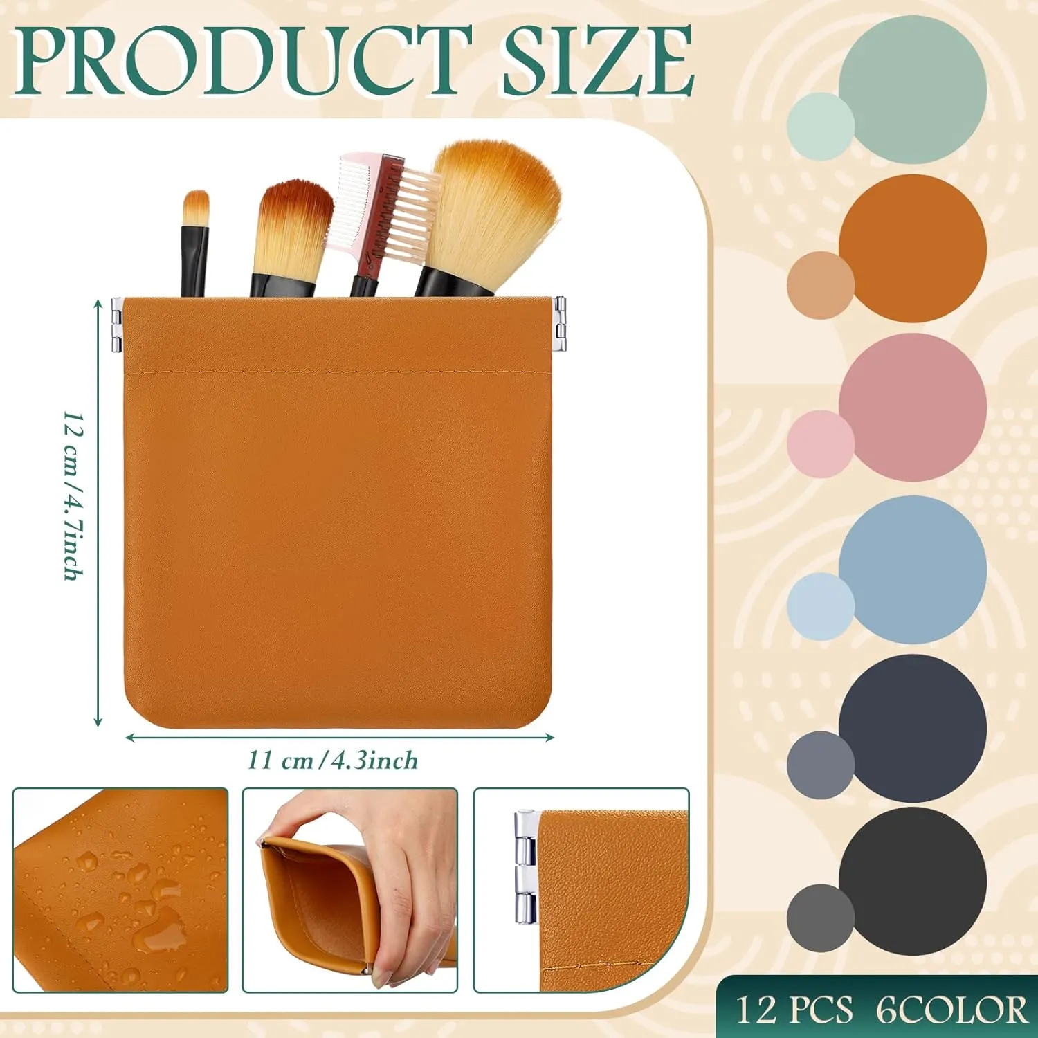 12 Pcs Lambskin Pocket Cosmetic Bag Waterproof No Zipper Self Closing Makeup Bag PU Leather Cosmetic Pouch Cute Purse Makeup Bag Travel Storage for Women Cosmetics Jewelry Toiletry (Retro Color)