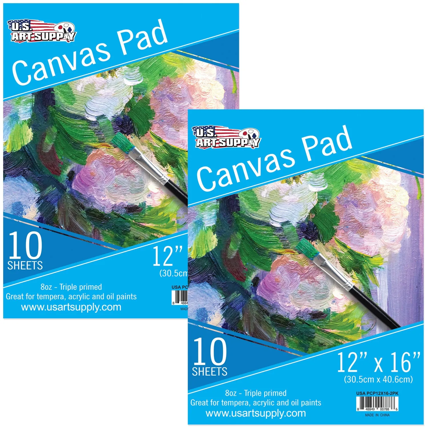 12" x 16" 10-Sheet 8-Ounce Triple Primed Acid-Free Canvas Paper Pad (Pack of 2 Pads), Canvas Paper for Acrylic Painting
