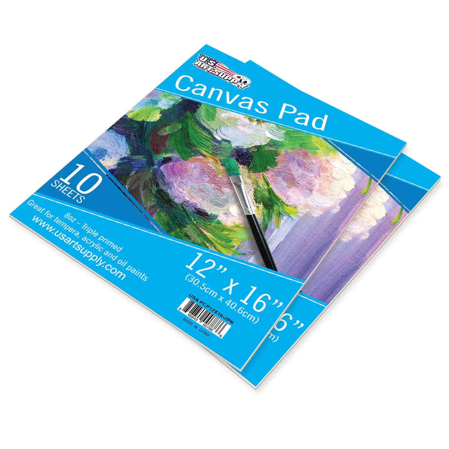 12" x 16" 10-Sheet 8-Ounce Triple Primed Acid-Free Canvas Paper Pad (Pack of 2 Pads), Canvas Paper for Acrylic Painting