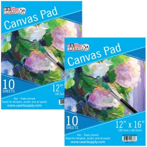 12" x 16" 10-Sheet 8-Ounce Triple Primed Acid-Free Canvas Paper Pad (Pack of 2 Pads), Canvas Paper for Acrylic Painting
