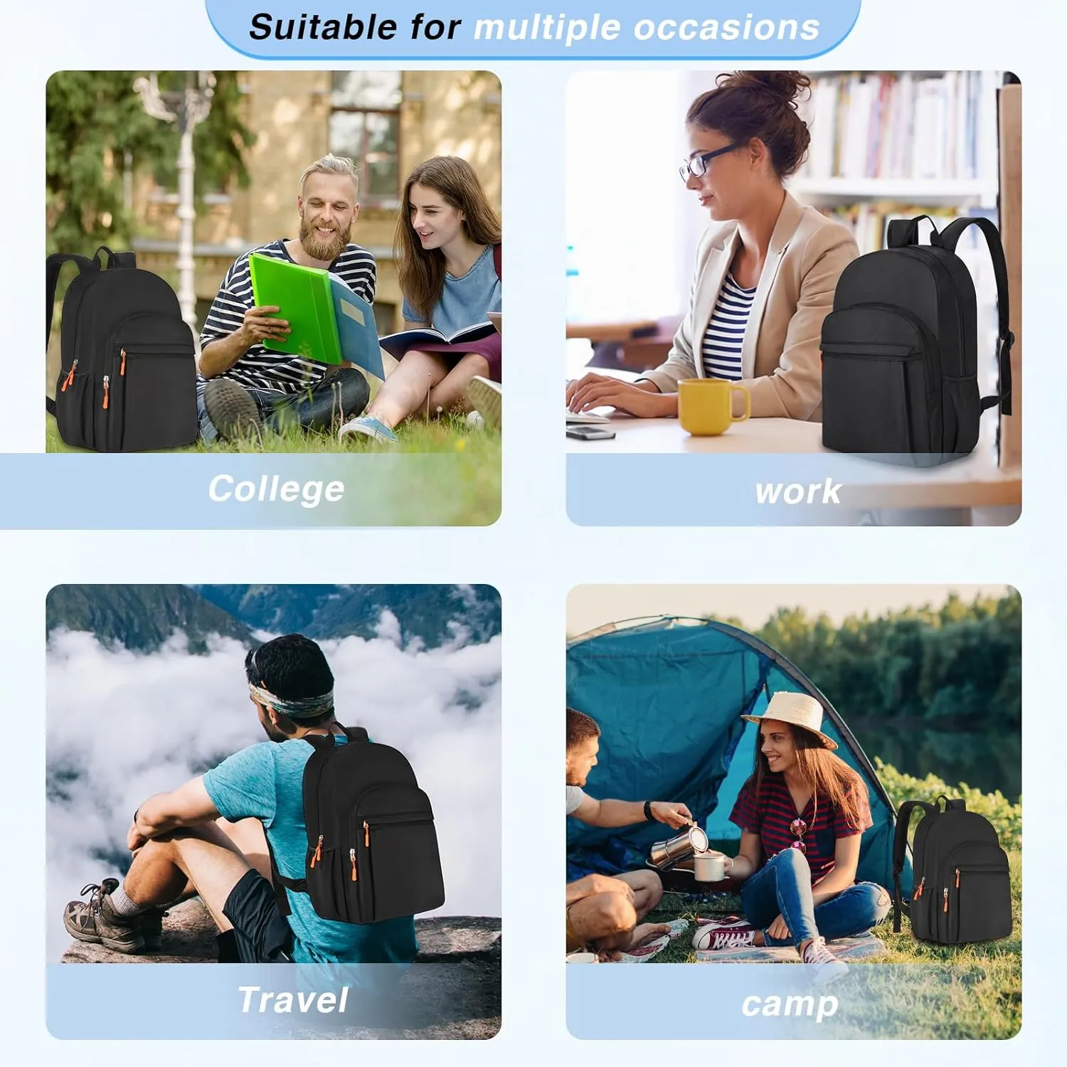 15.6 Inch Classic Black Basic School Bag, Waterproof Campus Backpack for Teens, Travel Laptop Backpack Bag, Boys Girls School Backpack for Outdoor, Work, Vacation (Black one)