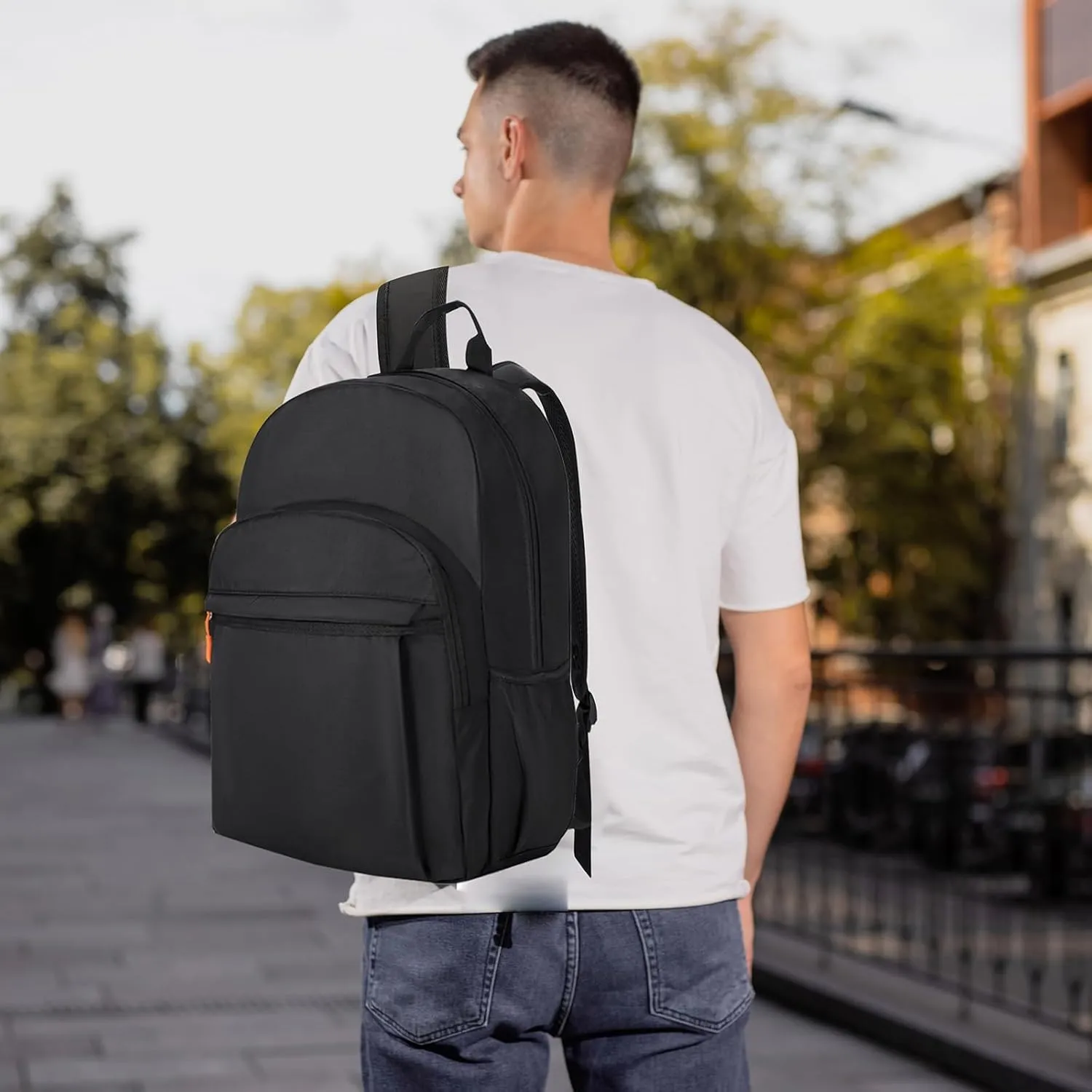 15.6 Inch Classic Black Basic School Bag, Waterproof Campus Backpack for Teens, Travel Laptop Backpack Bag, Boys Girls School Backpack for Outdoor, Work, Vacation (Black one)