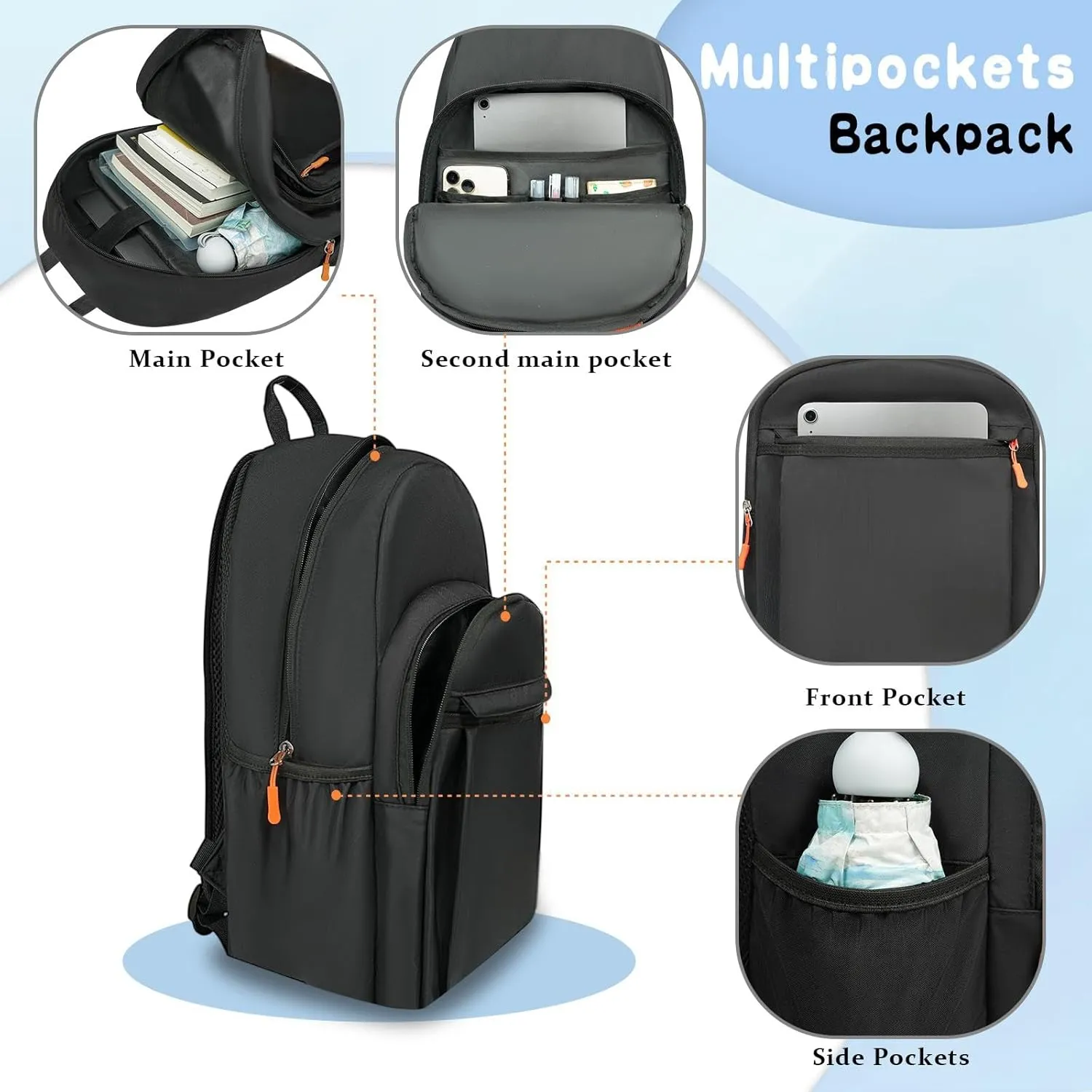 15.6 Inch Classic Black Basic School Bag, Waterproof Campus Backpack for Teens, Travel Laptop Backpack Bag, Boys Girls School Backpack for Outdoor, Work, Vacation (Black one)