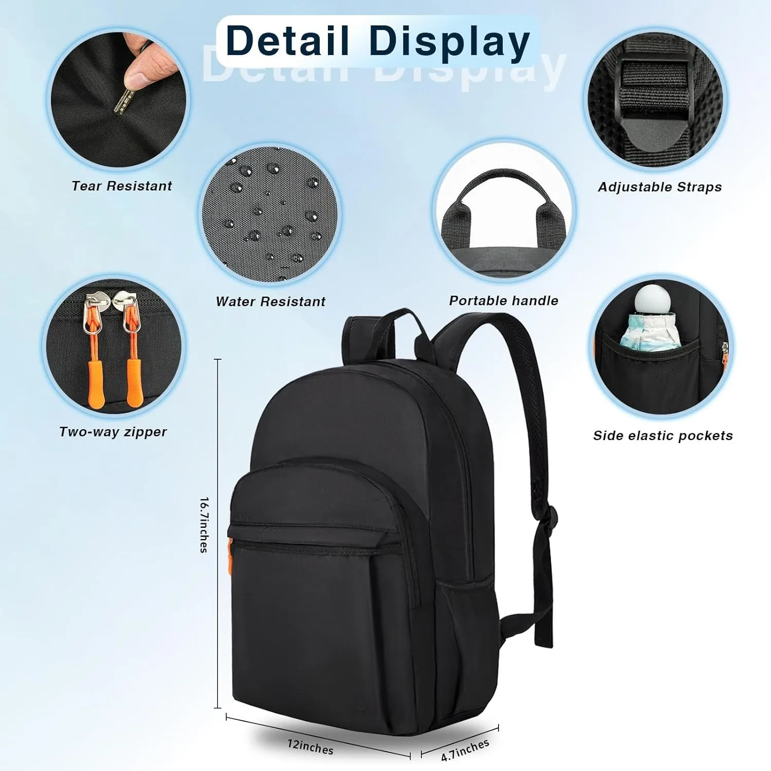 15.6 Inch Classic Black Basic School Bag, Waterproof Campus Backpack for Teens, Travel Laptop Backpack Bag, Boys Girls School Backpack for Outdoor, Work, Vacation (Black one)