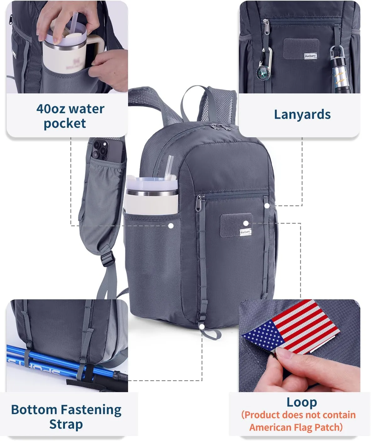 15L Small Hiking Backpack with Chest Pockets for Phone, Ultralight Hiking Daypack with Sternum Straps, Lightweight Foldable Packable Back Pack for Women Men(patent pending)