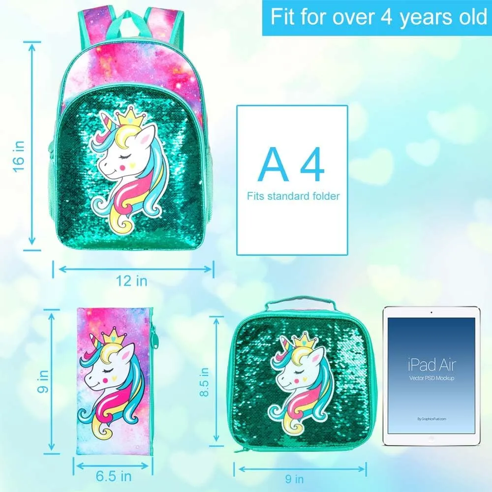 16" Backpack for Girls Boys 4-8, 3Pcs Kids Bookbag Set with Lunch Box, School Bag for Preschool Kindergarten