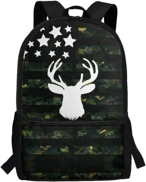17 Inch School Backpack for Primary Kids,Lightweight Classic Basic Bookbag American Deer Large Capacity with Adjustable Buckle Fashionable for Summer Camp Vacation