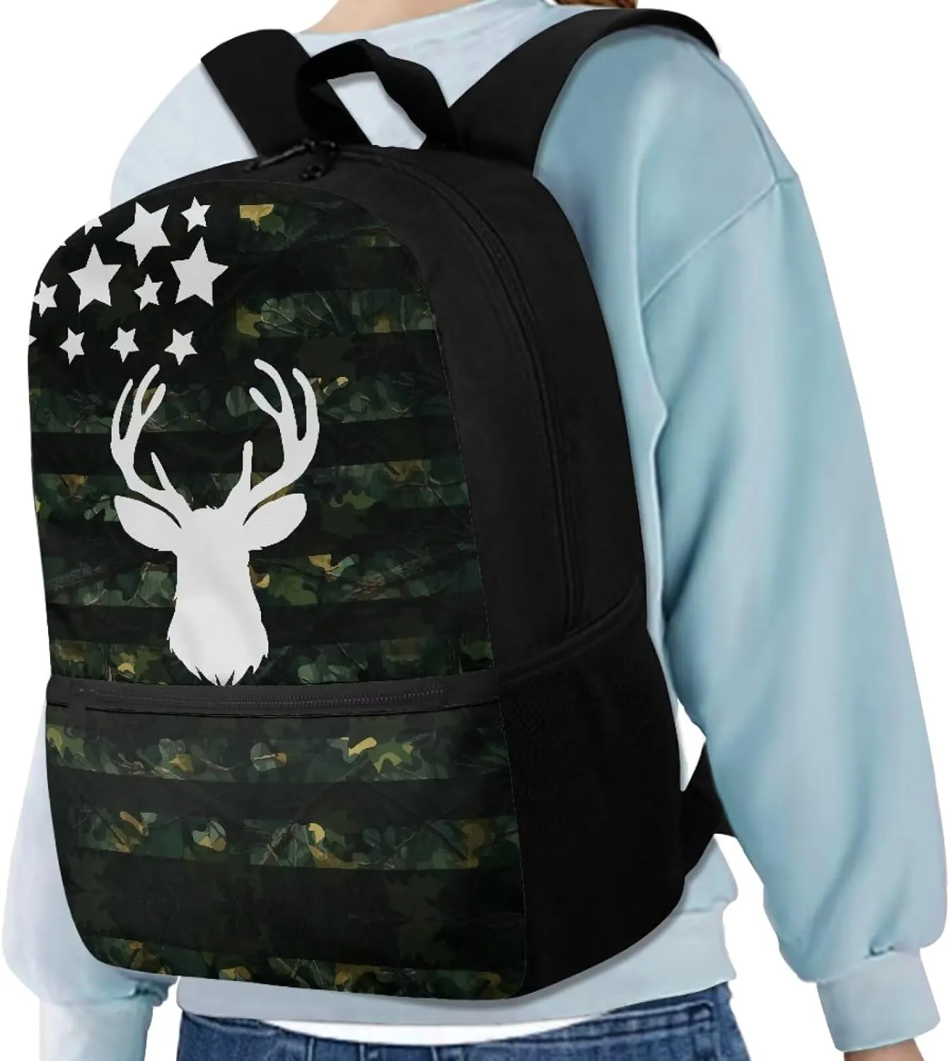 17 Inch School Backpack for Primary Kids,Lightweight Classic Basic Bookbag American Deer Large Capacity with Adjustable Buckle Fashionable for Summer Camp Vacation