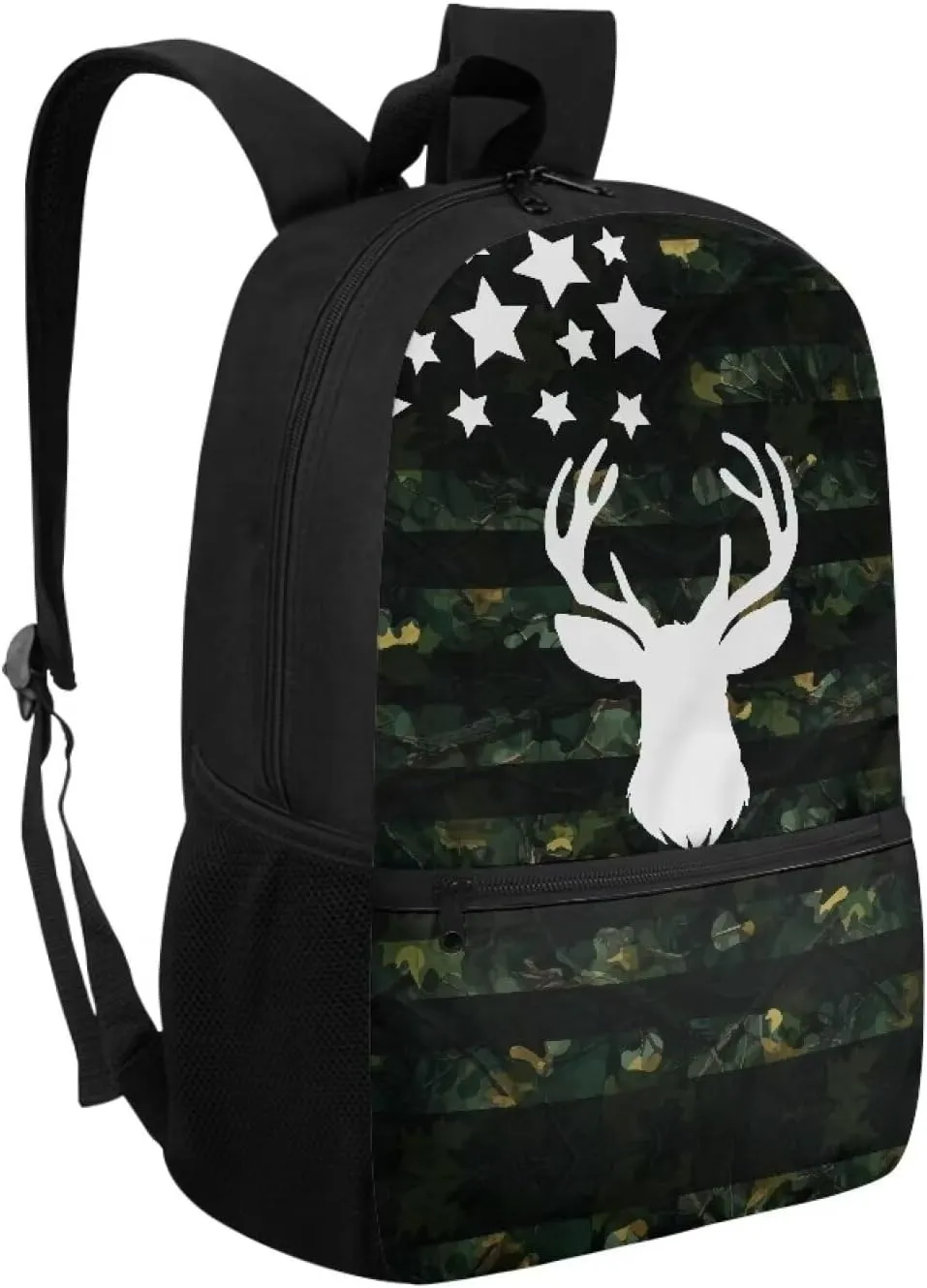 17 Inch School Backpack for Primary Kids,Lightweight Classic Basic Bookbag American Deer Large Capacity with Adjustable Buckle Fashionable for Summer Camp Vacation