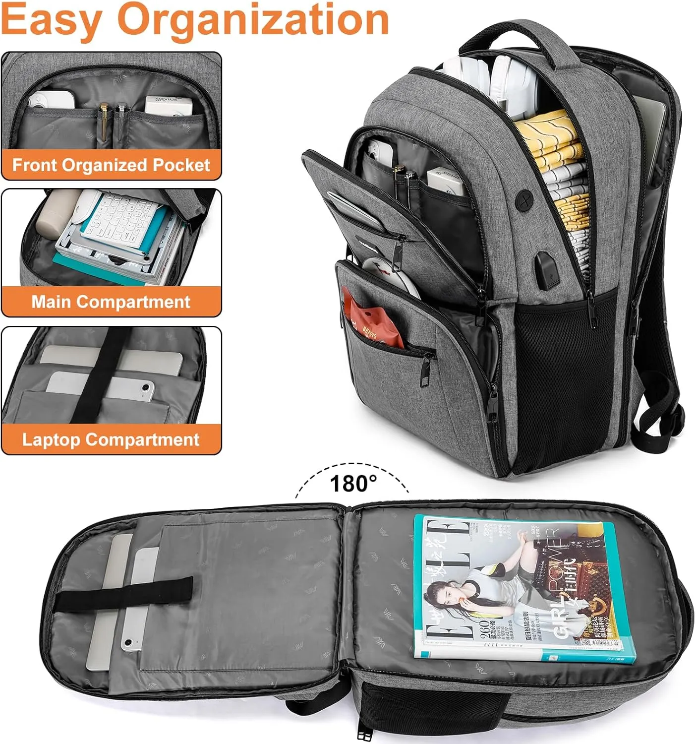 17,3 inch Laptop Backpack with Lunchbox,Insulated Cooler Bag for Work Travel with USB Charging Port,Water Resistant Computer Bag Meal Prep Backpack for Picnic College