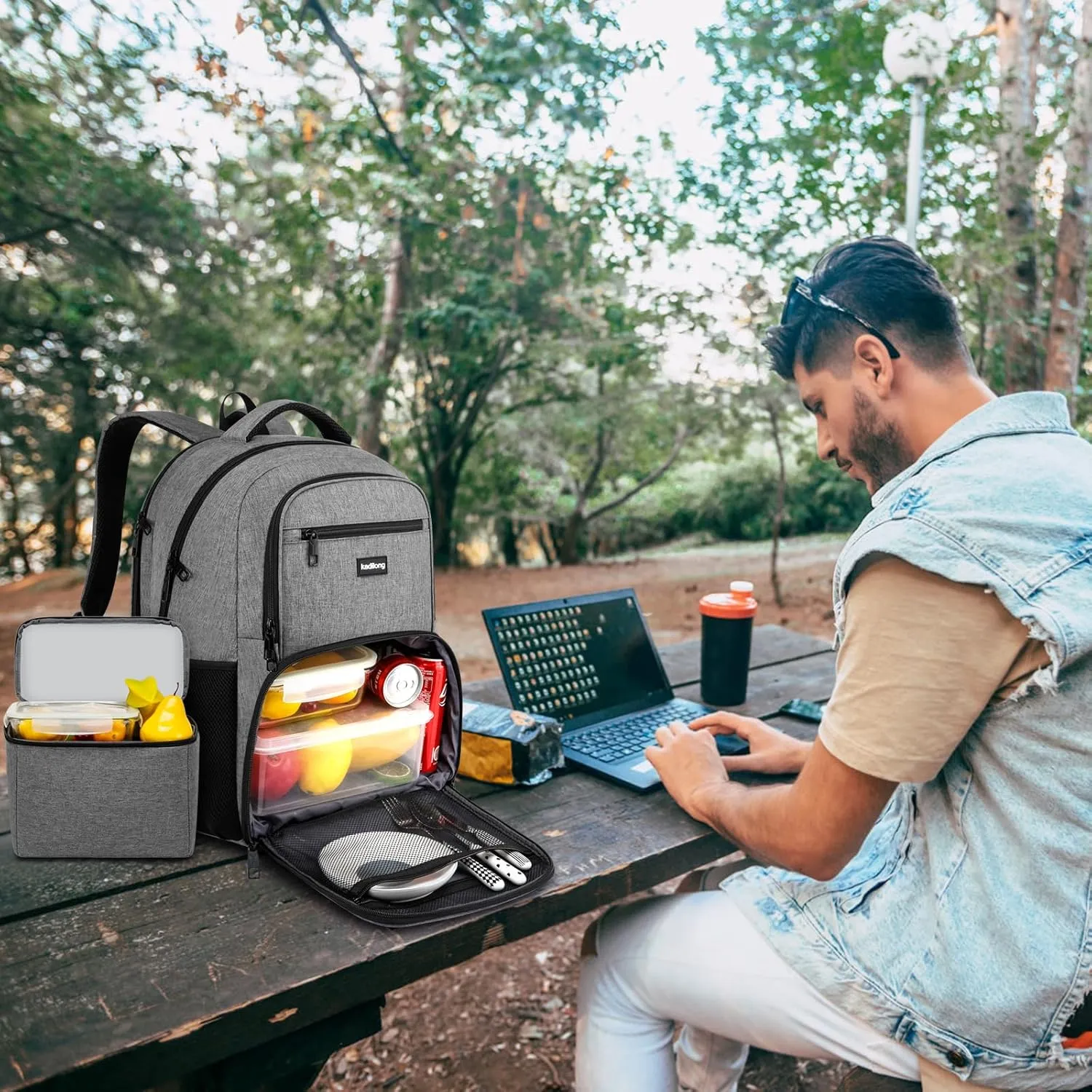 17,3 inch Laptop Backpack with Lunchbox,Insulated Cooler Bag for Work Travel with USB Charging Port,Water Resistant Computer Bag Meal Prep Backpack for Picnic College