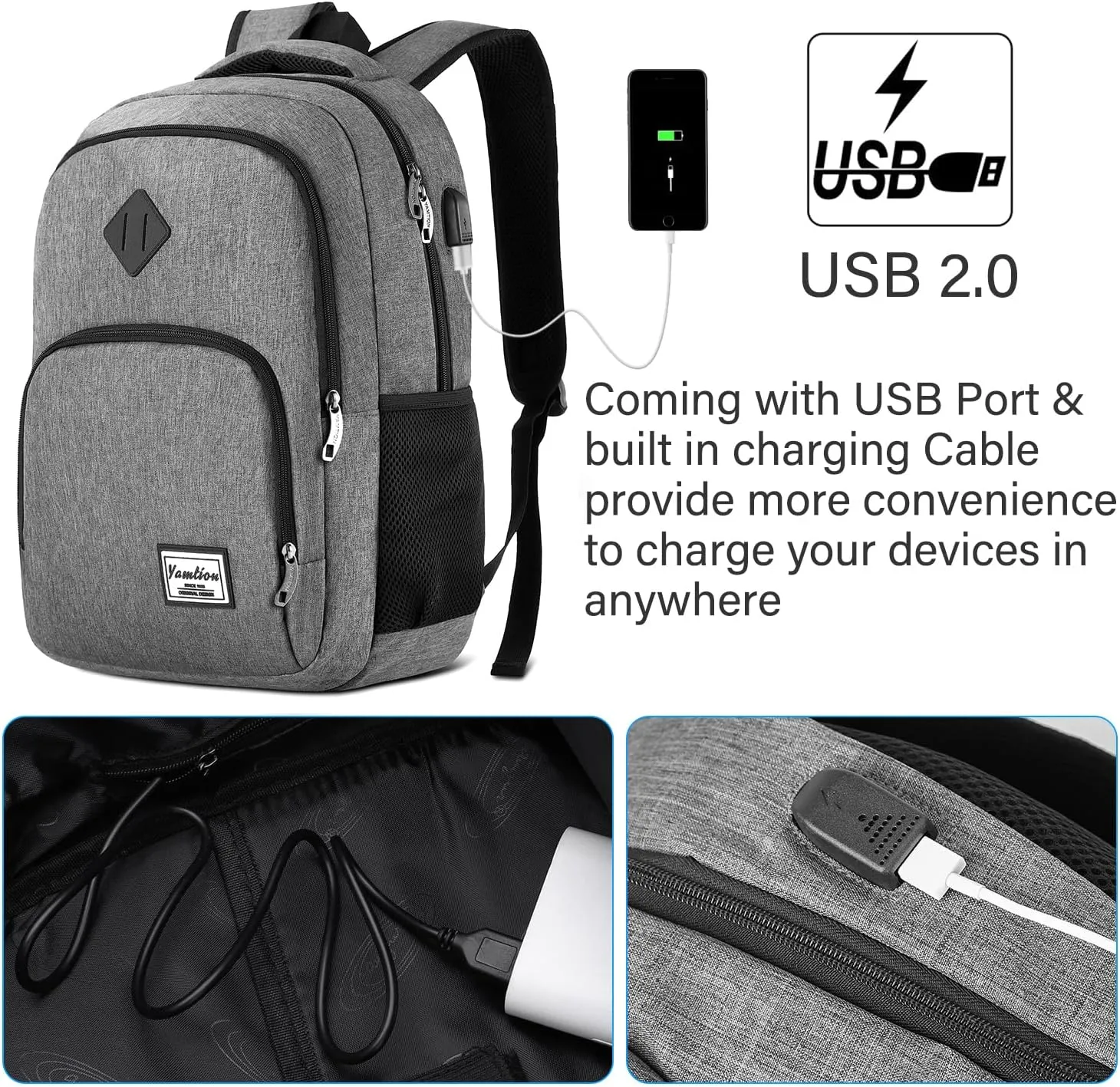 17.3 Inch Travel Backpack for Men and Women,School Bookbag for Teenager,Business Laptop Bookbag with USB Charging port for Business Work College Travel Trip