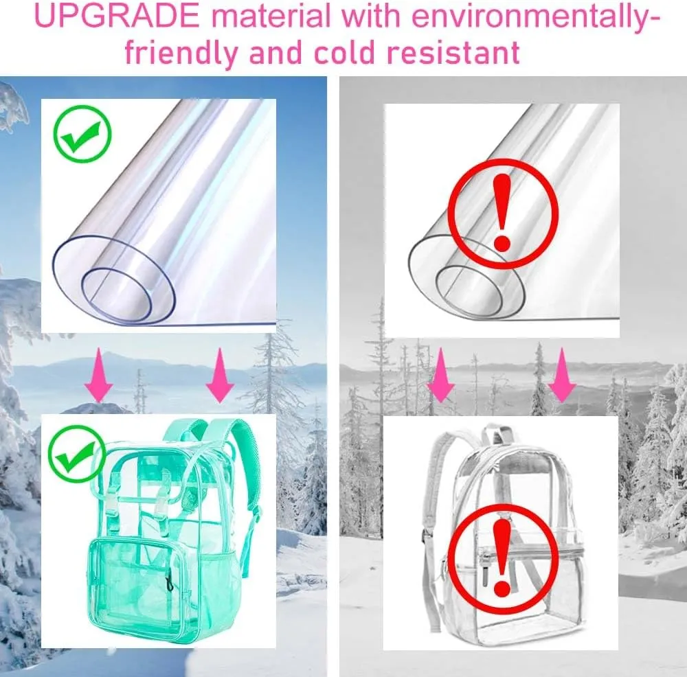 17" Flip Top Clear Backpack for Girls, 3Pcs Stadium Approved Set, Waterproof Transparent Bookbag for Travel/School (Green)