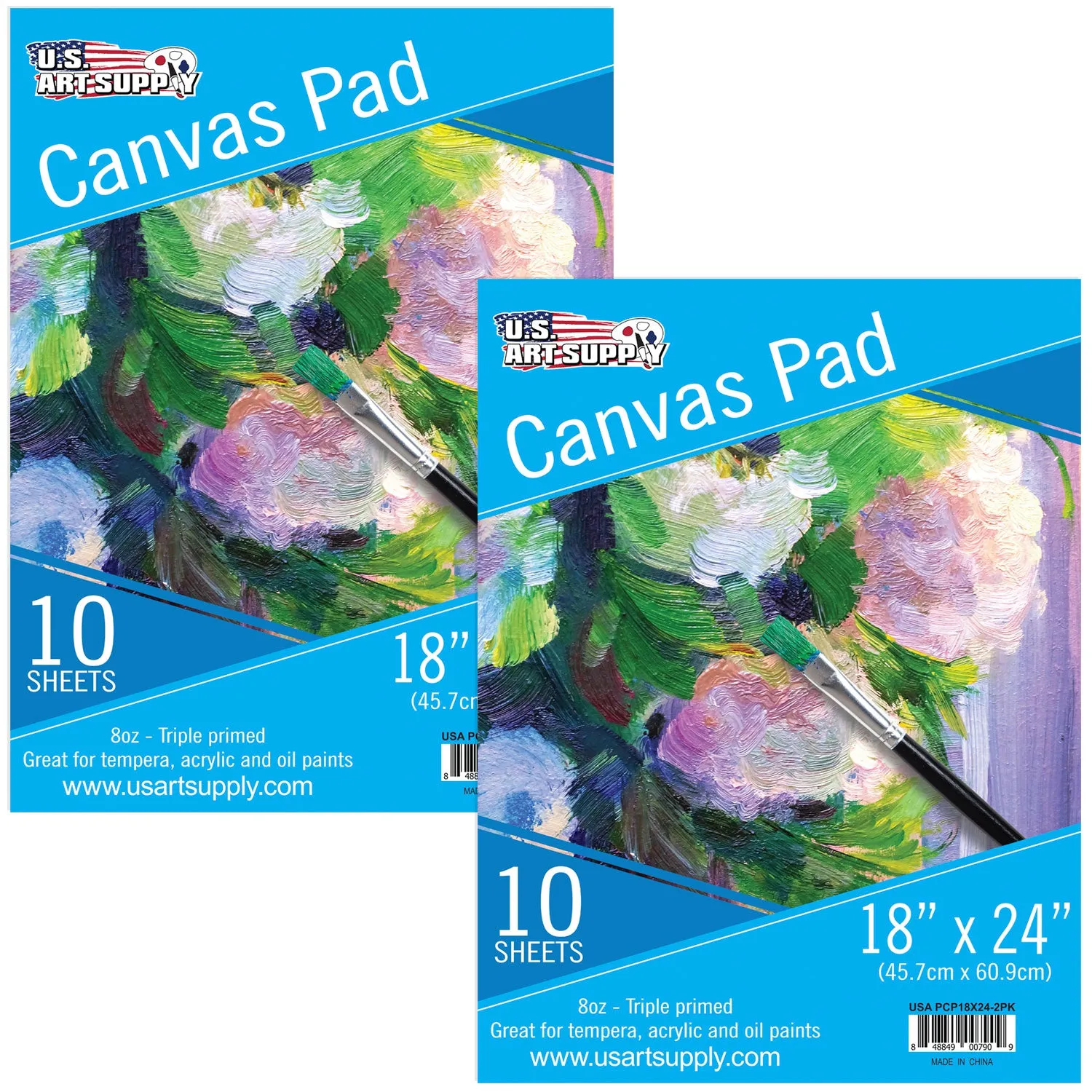 18" x 24" 10-Sheet 8-Ounce Triple Primed Acid-Free Canvas Paper Pad (Pack of 2 Pads), Canvas Paper for Acrylic Painting