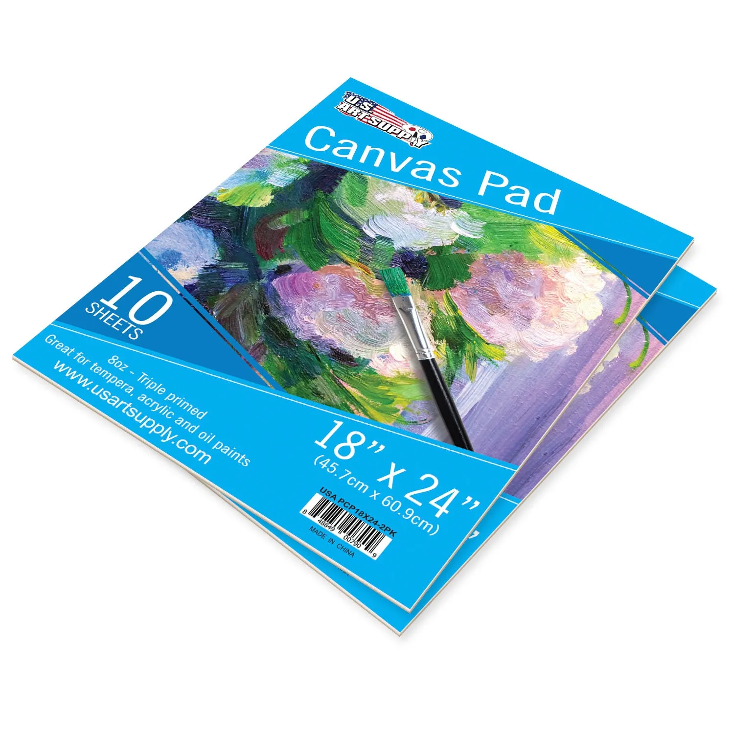 18" x 24" 10-Sheet 8-Ounce Triple Primed Acid-Free Canvas Paper Pad (Pack of 2 Pads), Canvas Paper for Acrylic Painting