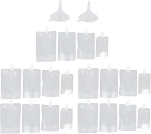 1Set Disposable Liquid Beverage Pouch Plastic Stand Up Juice Bags with Leakproof Design Includes Each Funnels