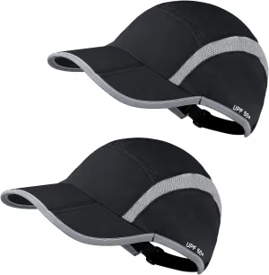 2 Pack Foldable Sports Hat for Men and Women with UPF 50  Sun Protection Runner Cap Adjustable Washable Hat