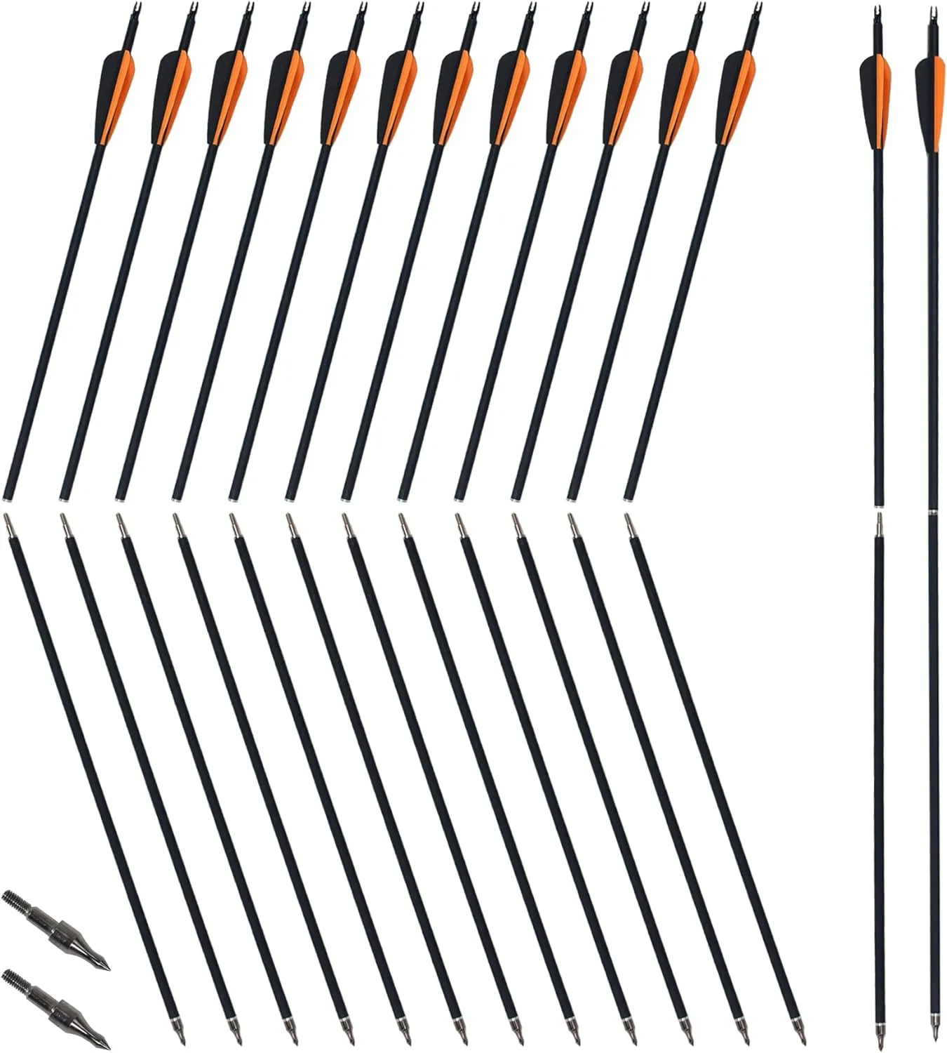 2 Piece Arrows Takedown Carbon Arrows Portable for Takedown Longbow Recurve Compound Bow Survival Bow Traveling Spine 500, 12 Pack