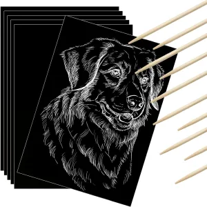 200 Pieces Scratch Paper Art Set Craft Kits Black Coated Scratchboard Black Scratch Off Paper with Wooden Stylus for Valentine Gifts Birthday Party Supplies
