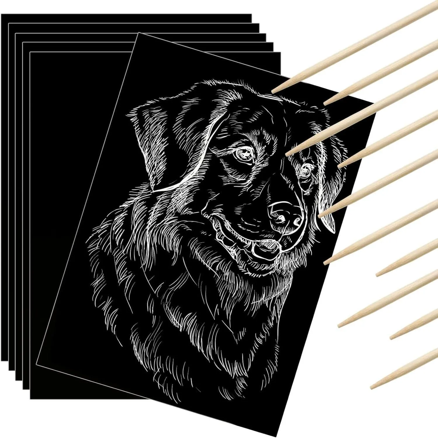 200 Pieces Scratch Paper Art Set Craft Kits Black Coated Scratchboard Black Scratch Off Paper with Wooden Stylus for Valentine Gifts Birthday Party Supplies