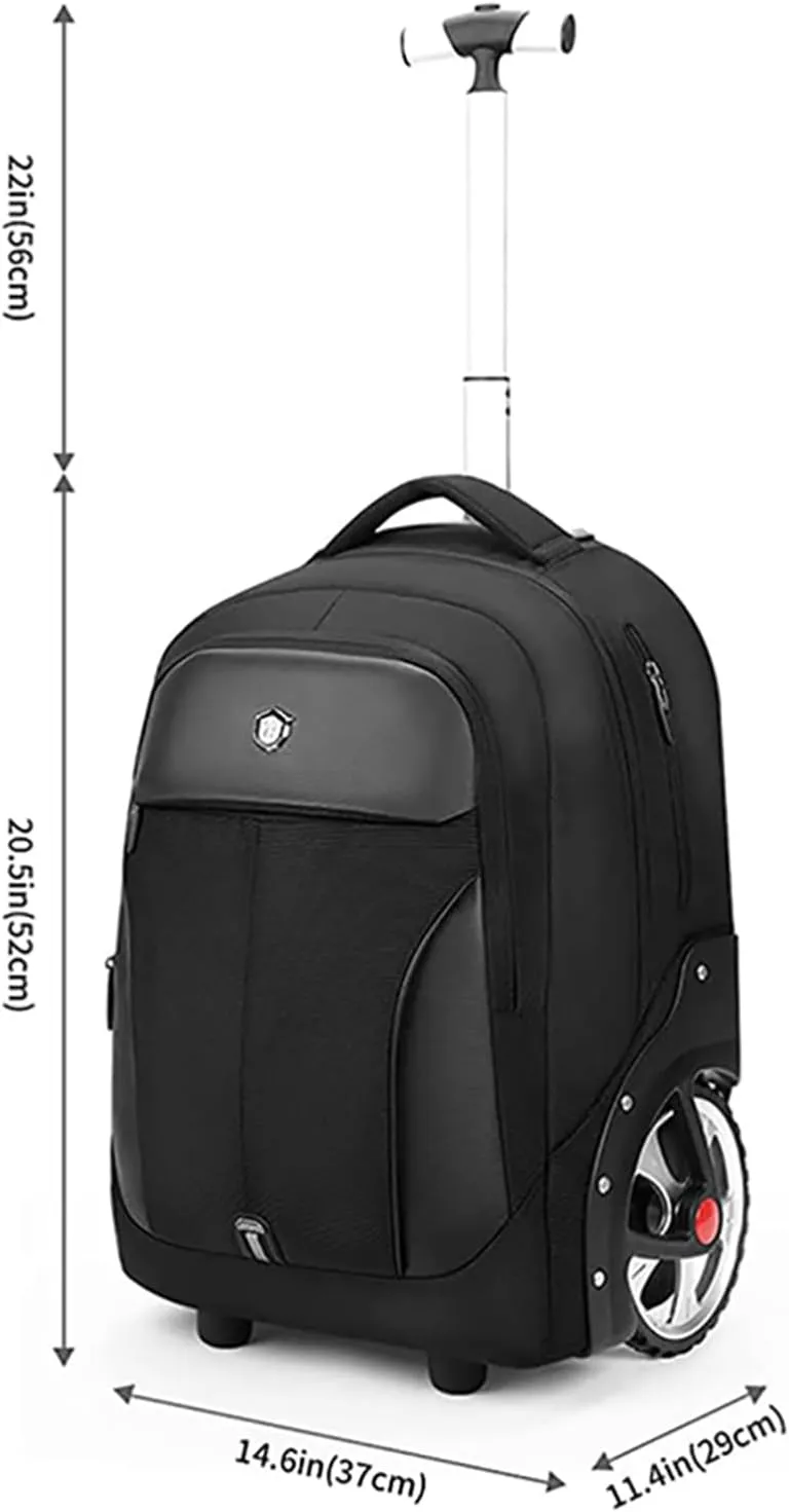 22 Inch Rolling Backpack, Waterproof Backpack with Wheels for Business and Travel Commuter, Carry on Laptop Backpack for Women and Men Adult (black-flower)