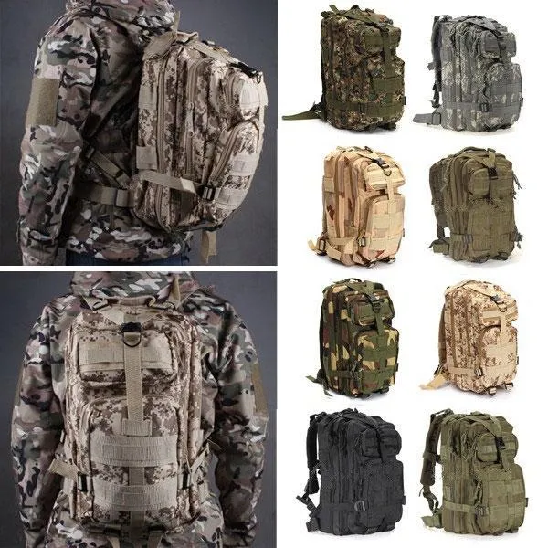 25L Outdoor Military Tactical Camping Hiking Trekking Backpack Rucksack Three Sand Camouflage