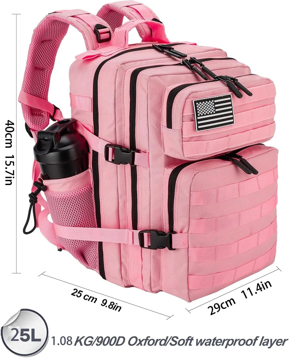 25L Small Tactical Hiking Backpack for Women Training Gym Fitness Bag Outdoor Camping Backpacks Travel Waterproof (Pink)