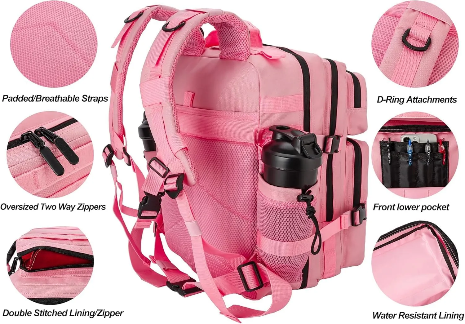 25L Small Tactical Hiking Backpack for Women Training Gym Fitness Bag Outdoor Camping Backpacks Travel Waterproof (Pink)