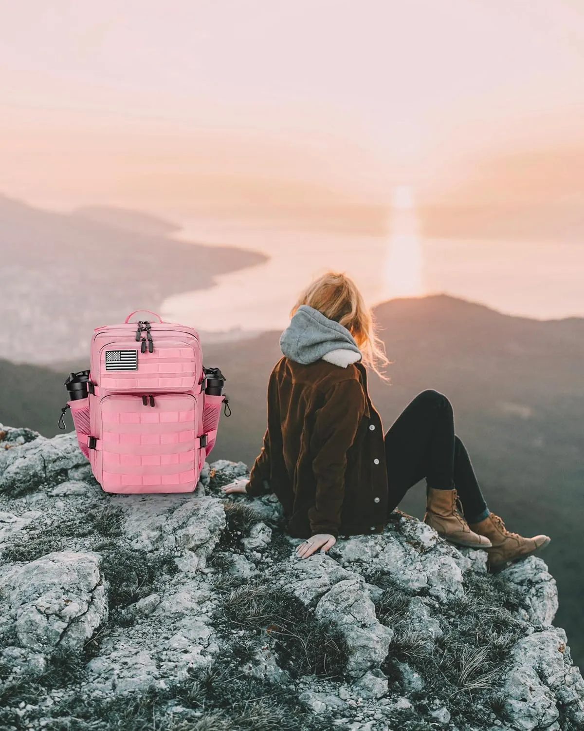 25L Small Tactical Hiking Backpack for Women Training Gym Fitness Bag Outdoor Camping Backpacks Travel Waterproof (Pink)