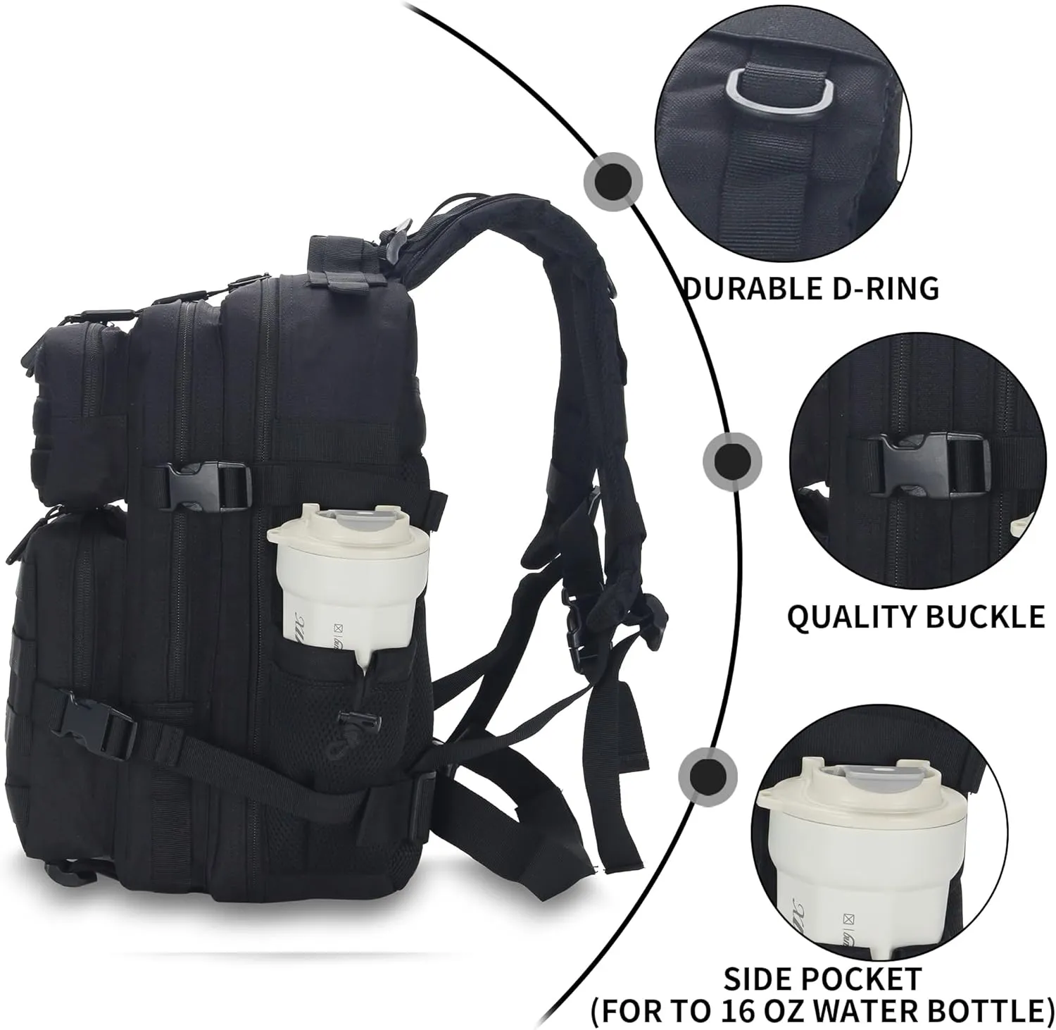 25L Tactical Backpack for Men Women Military Backpack Army Assault Pack Molle Backpack Small Bug Out Bag Travel Rucksack Daypack (Black)