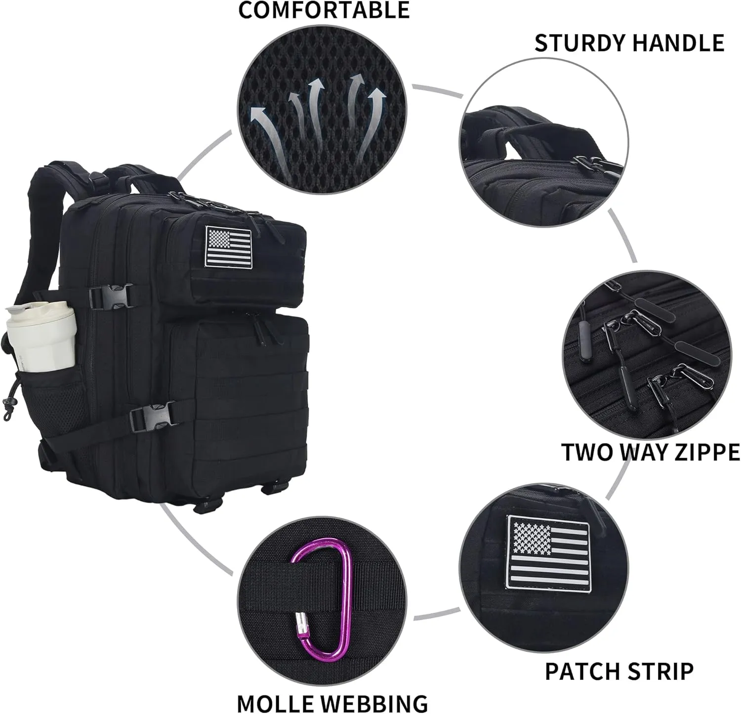 25L Tactical Backpack for Men Women Military Backpack Army Assault Pack Molle Backpack Small Bug Out Bag Travel Rucksack Daypack (Black)