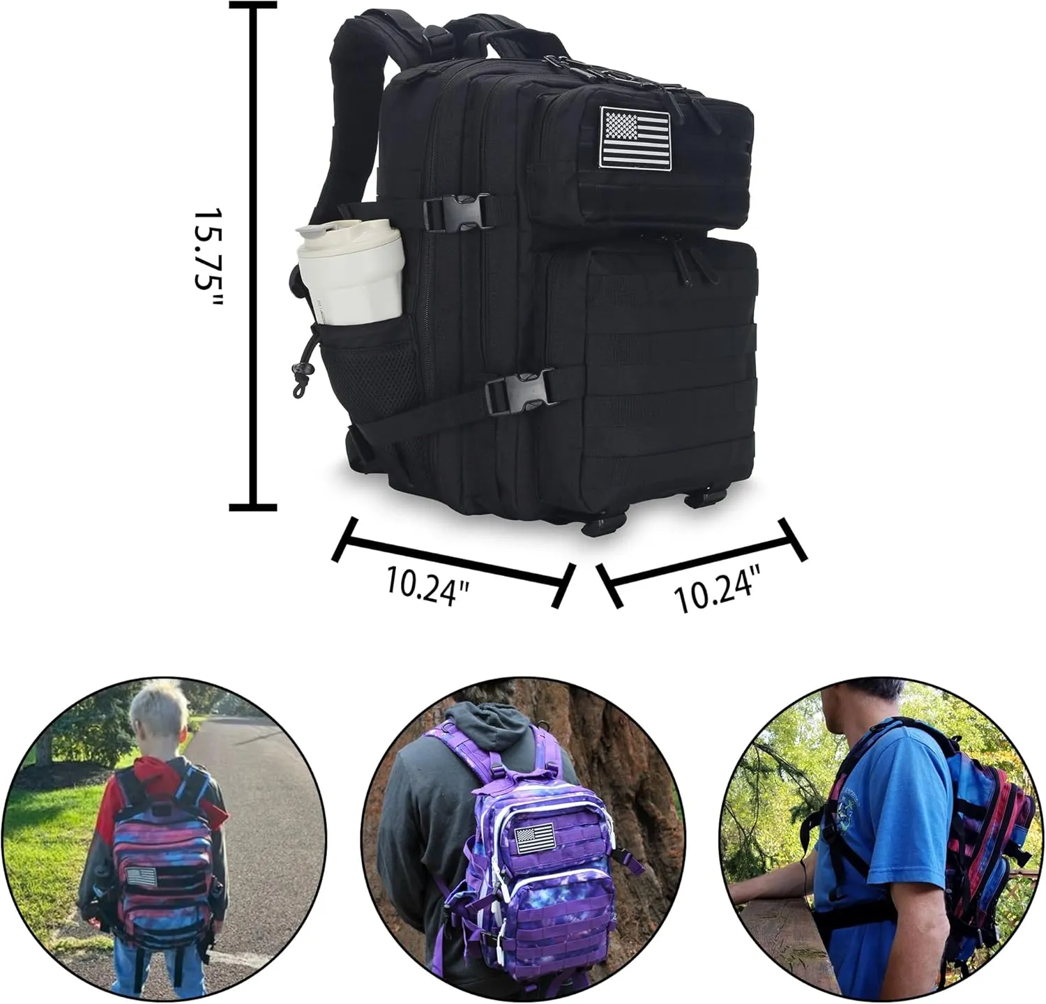 25L Tactical Backpack for Men Women Military Backpack Army Assault Pack Molle Backpack Small Bug Out Bag Travel Rucksack Daypack (Black)