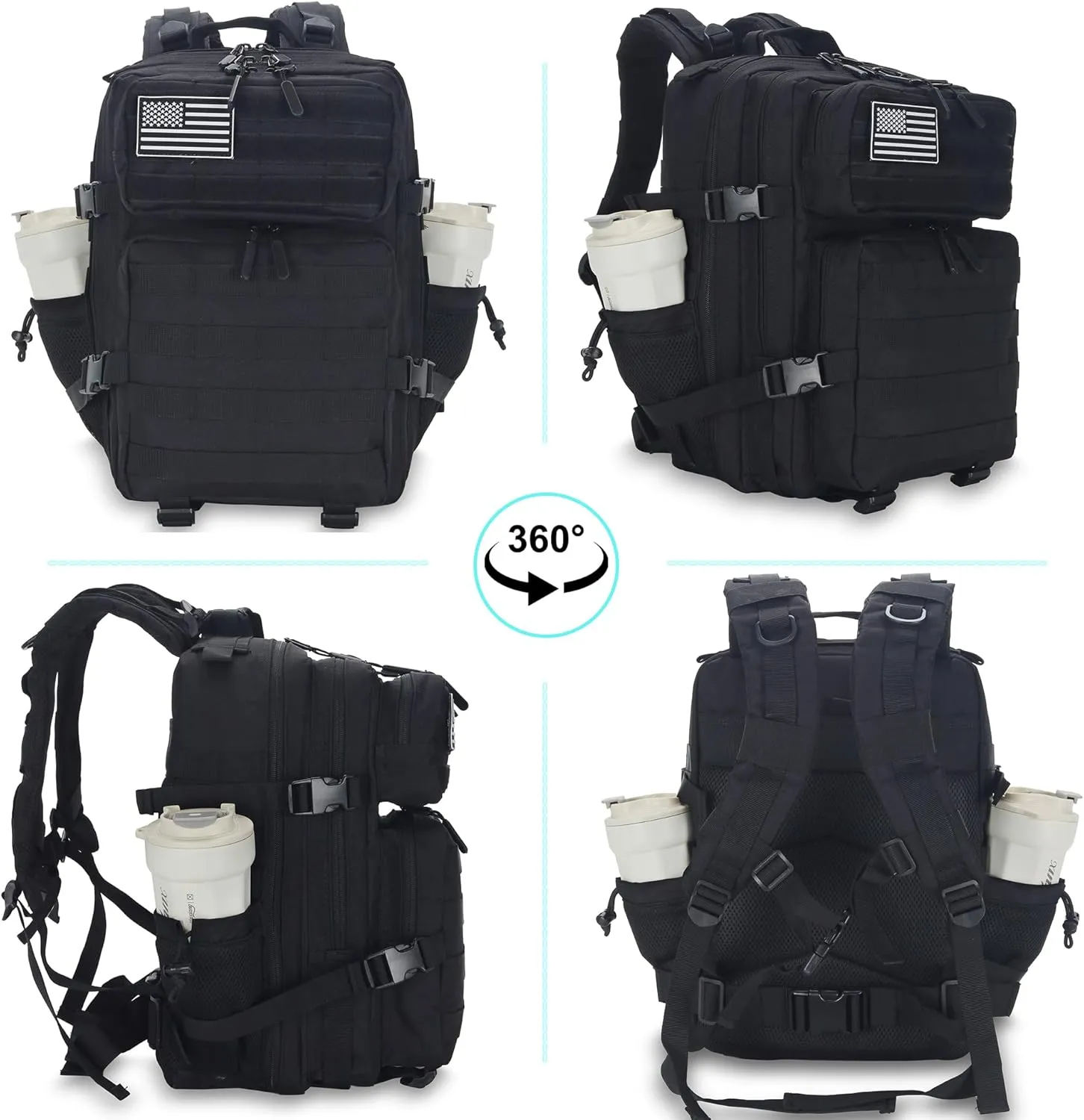 25L Tactical Backpack for Men Women Military Backpack Army Assault Pack Molle Backpack Small Bug Out Bag Travel Rucksack Daypack (Black)