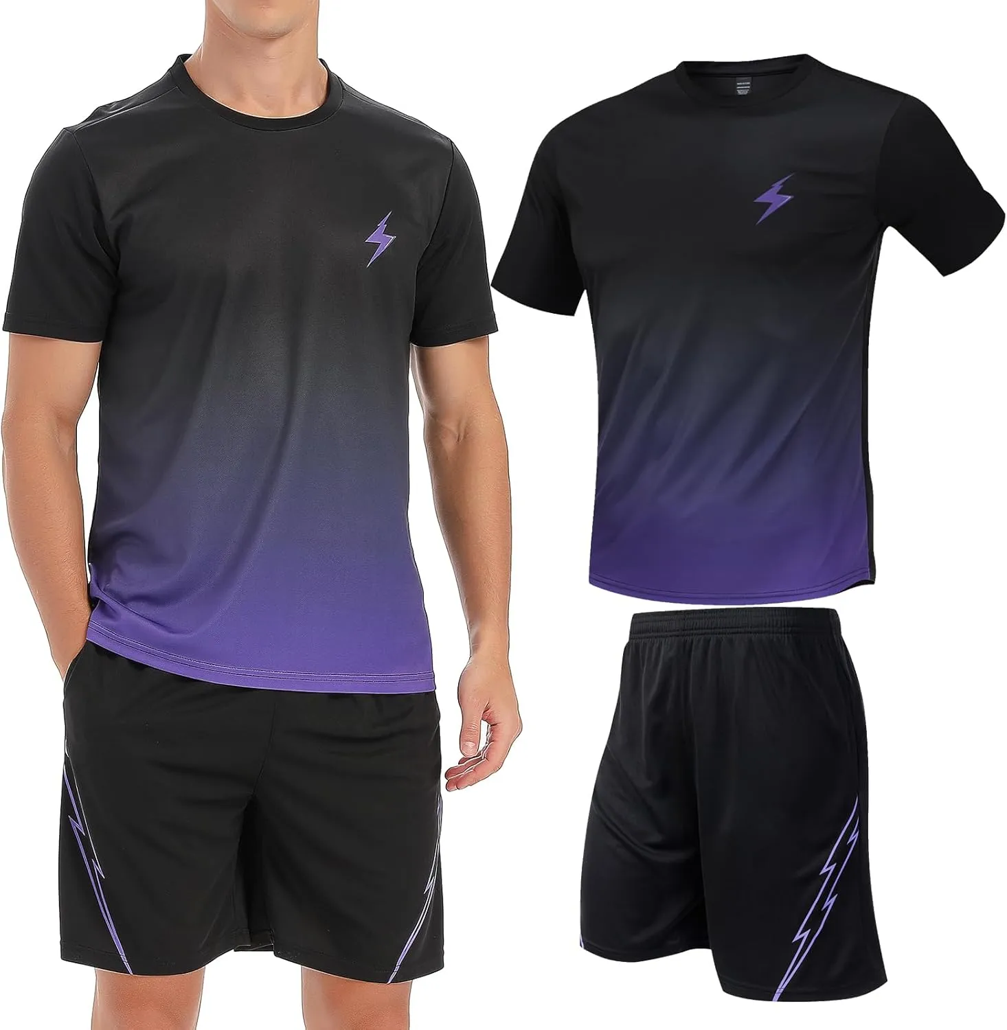 2Pack Men’s Active Quick Dry Crew Neck T Shirts | Athletic Running Gym Workout Short Sleeve Tee Set