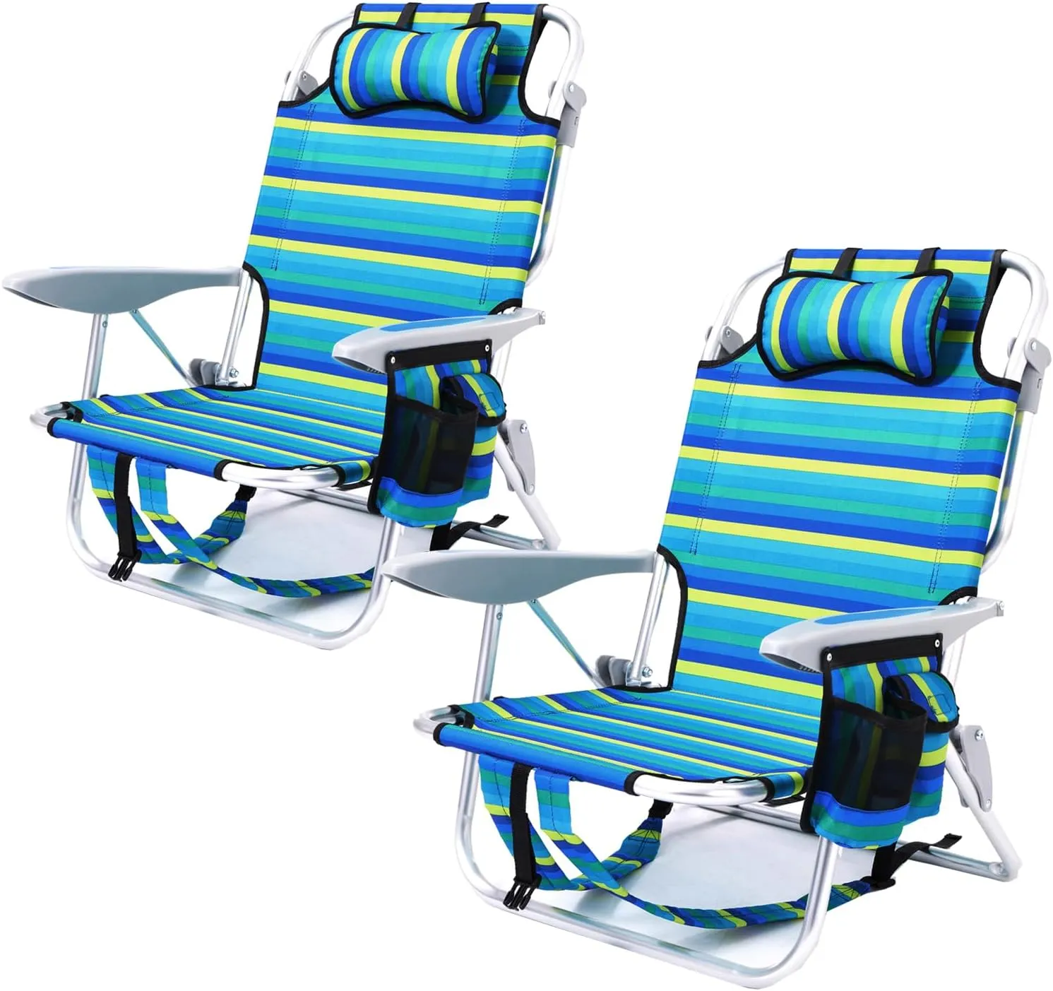 2PC Portable Beach Chair for Adults, 4 Position Backpack Folding Camping Chairs for Outdoor, Beach Chairs with Backpack Straps, Striped