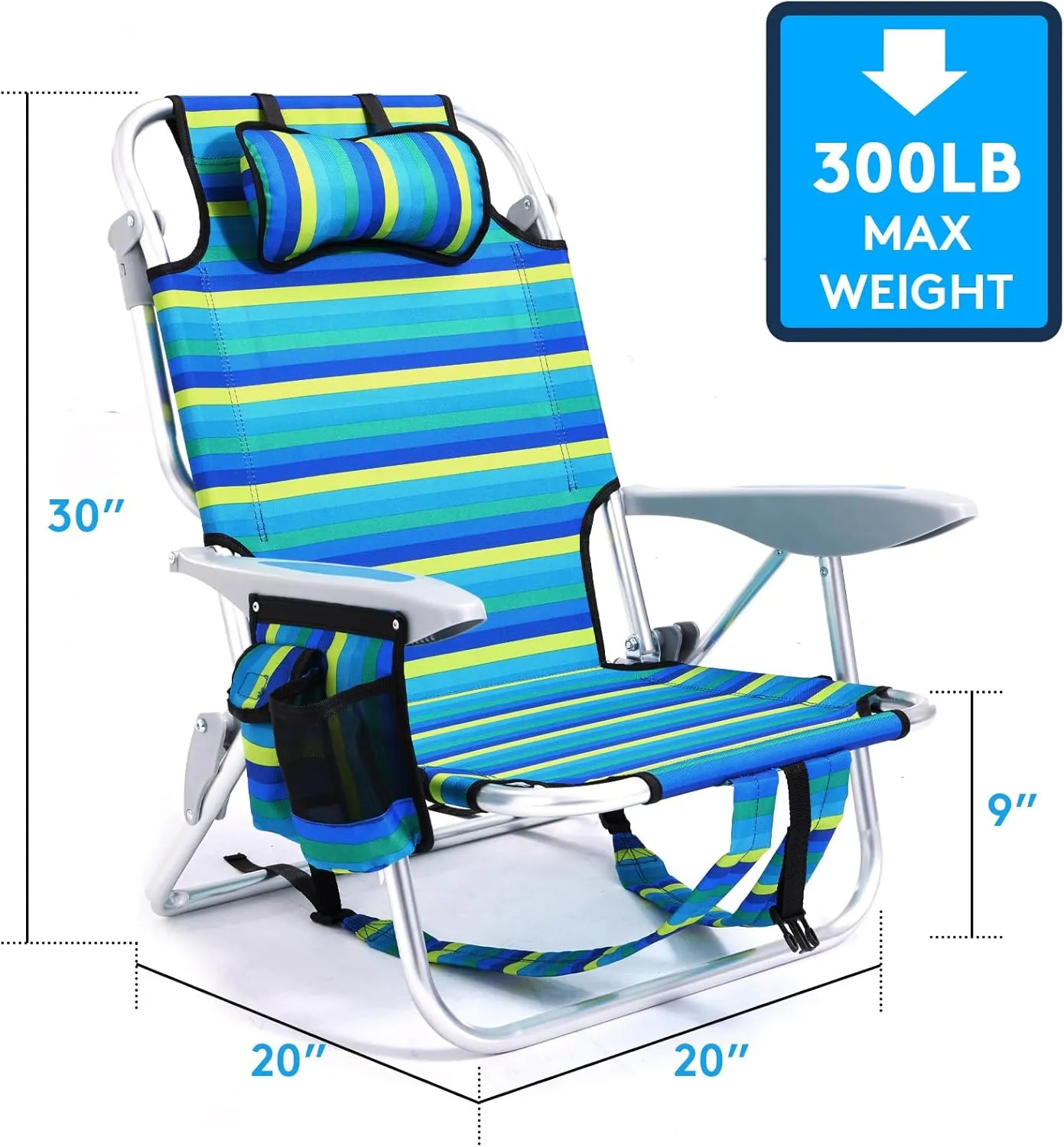 2PC Portable Beach Chair for Adults, 4 Position Backpack Folding Camping Chairs for Outdoor, Beach Chairs with Backpack Straps, Striped